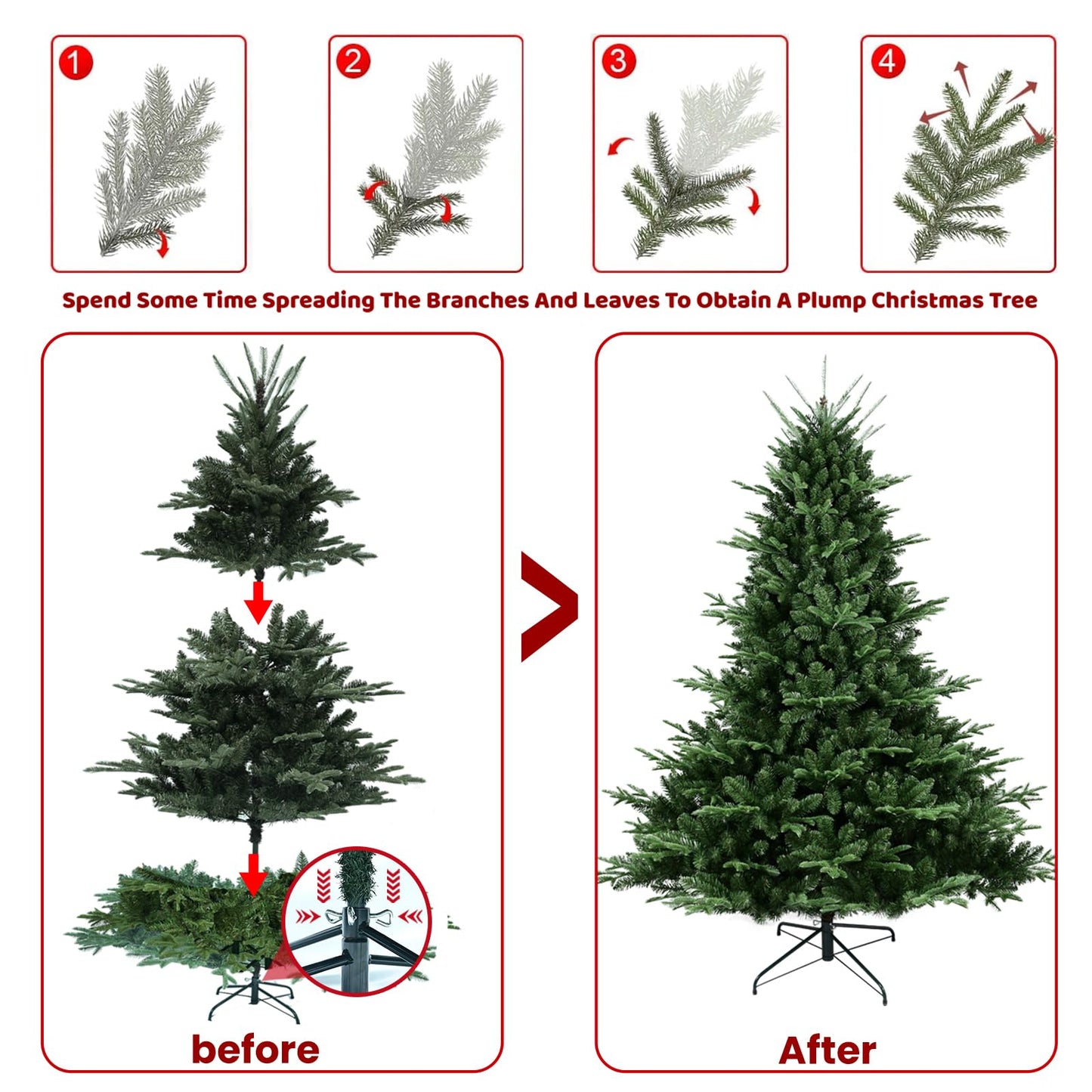 Realistic Artificial Unlit Christmas Tree, Leheyhey 4ft Christmas Tree for Home, Office, Party Decoration, 674 PE&PVC Mixed Branch Tips, Easy Assembly, Metal Hinges & Foldable Base