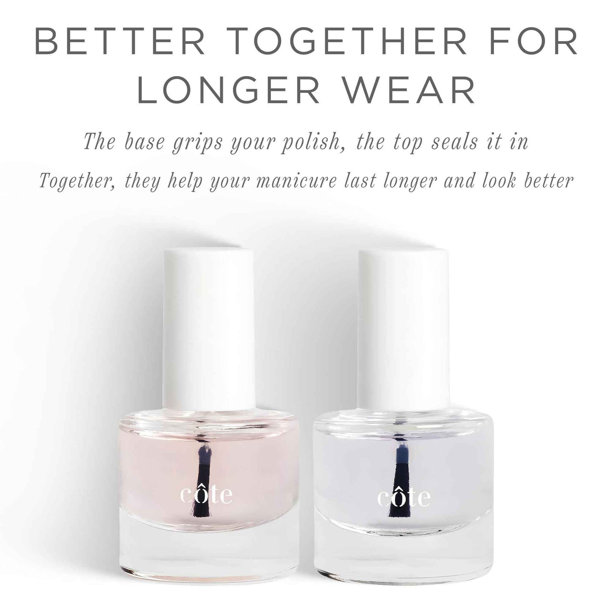 Cote Beauty Nail Strengthener Base Coat & Quick Dry Nail Polish Top Coat Bundle, Strengthens Nails, Fast-Drying Glossy Finish, Chip-Resistant, Long-Lasting, Vegan & Cruelty-Free, 0.27 fl oz Each