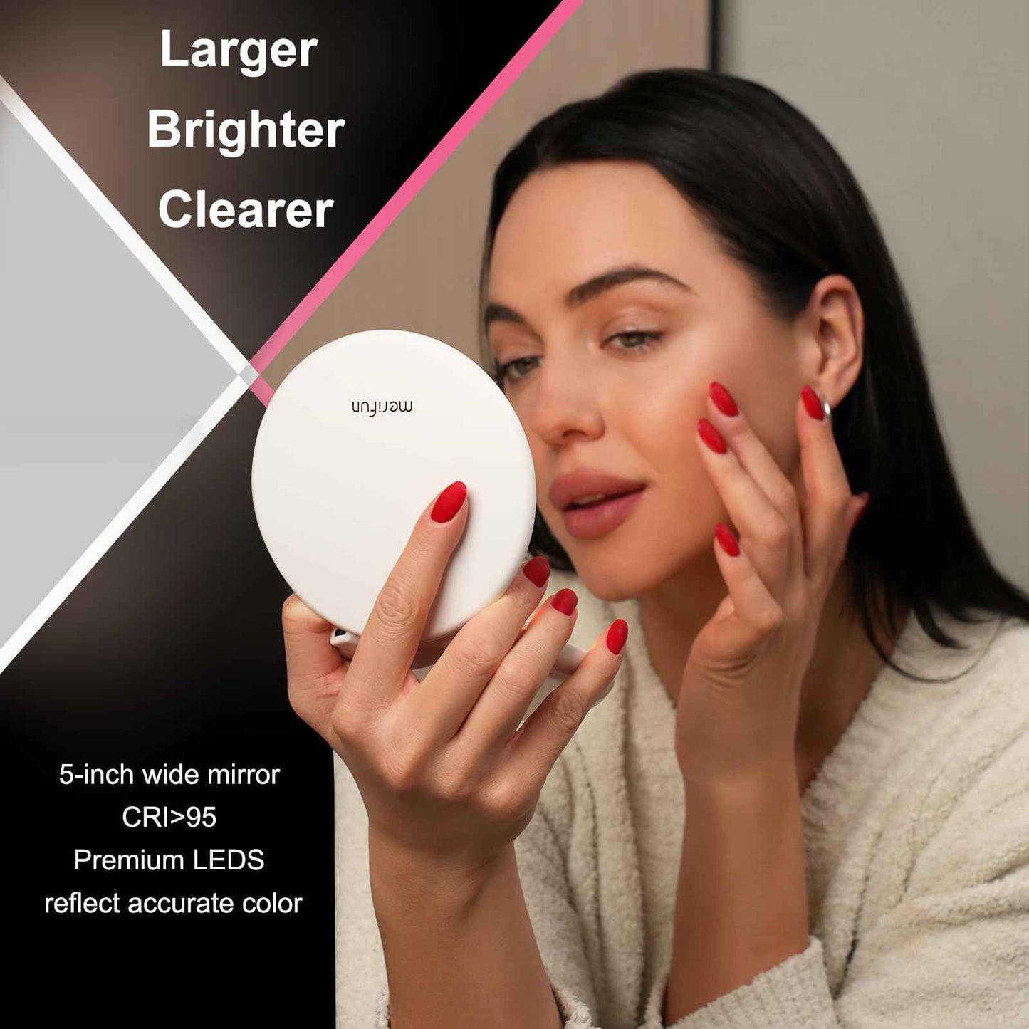 Rechargeable Compact Lighted Travel Makeup Mirror - 5-inch 1x/10x Magnifying Compact Mirror - Touch Screen, 3 Color Lighting & Brightness Stepless Dimmable, w/ Tweezers & Portable Bag, Ideal Gift