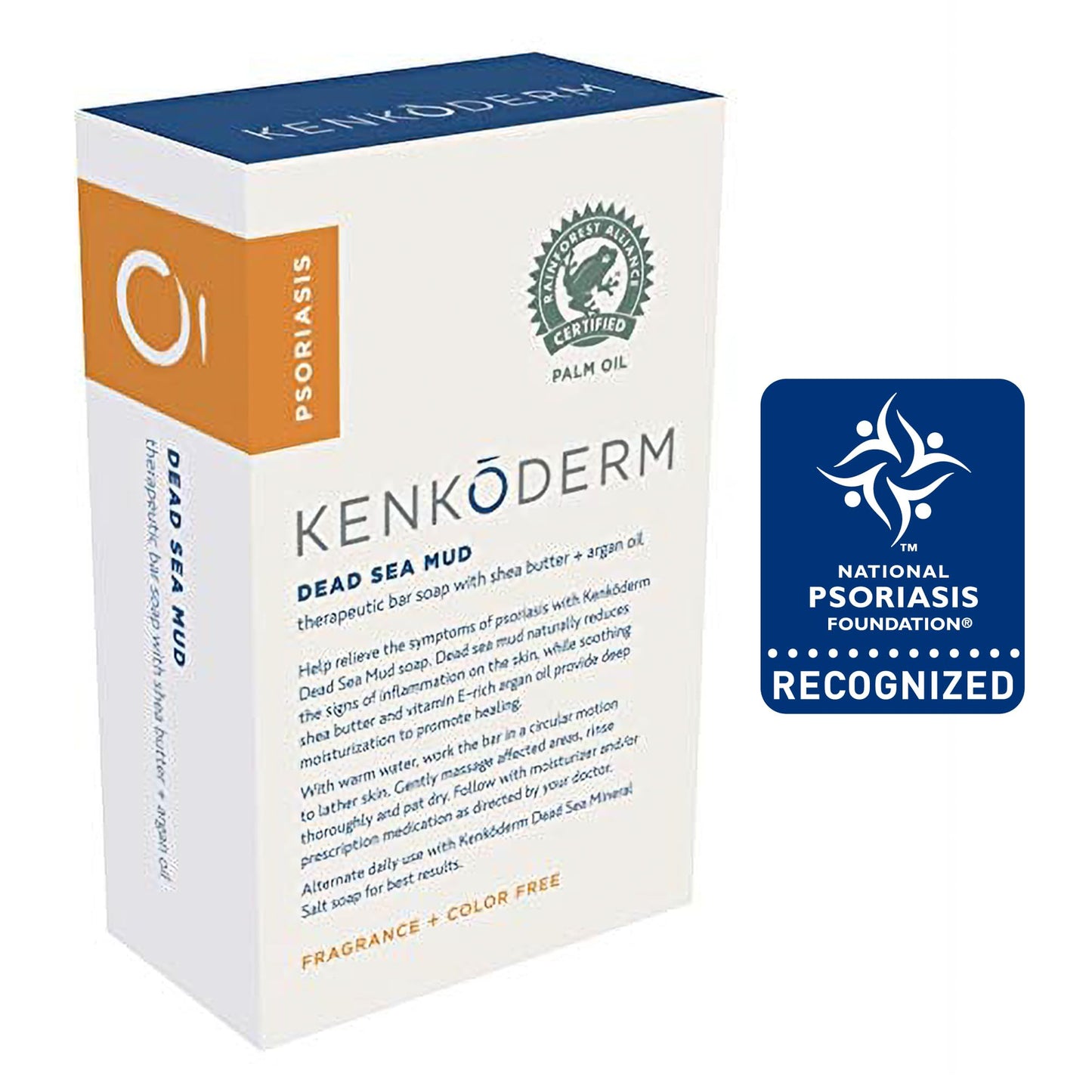 Kenkoderm Psoriasis Dead Sea Mud Soap with Argan Oil & Shea Butter, 4.25 oz, 1 Bar, Dermatologist Developed Skin Care for Soothing & Moisturizing Psoriasis Eczema & Rosacea, Fragrance & Color Free