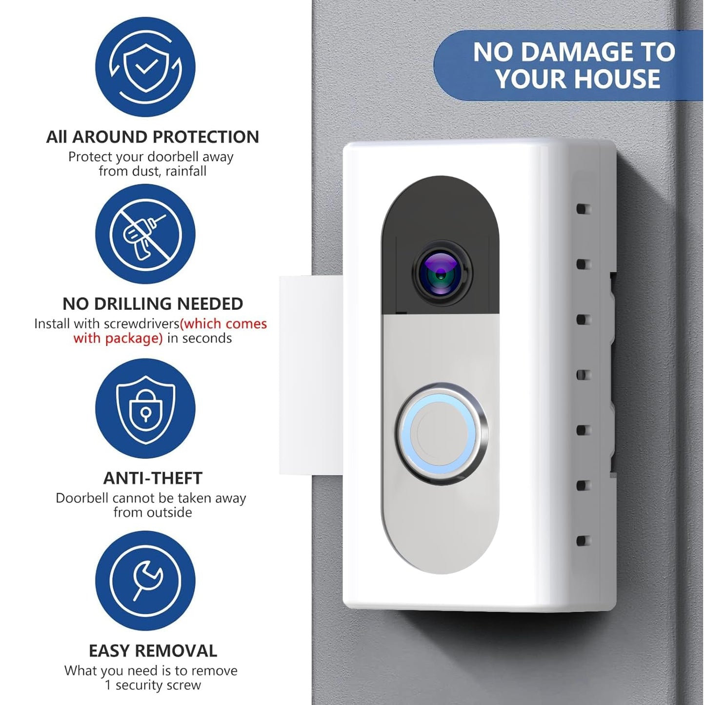 KIMILAR Anti-Theft Video Doorbell Mount Compatible with Most Wireless Video Doorbell, Adjustable Mounting Bracket Accessories for Houses, Apartments, Businesses