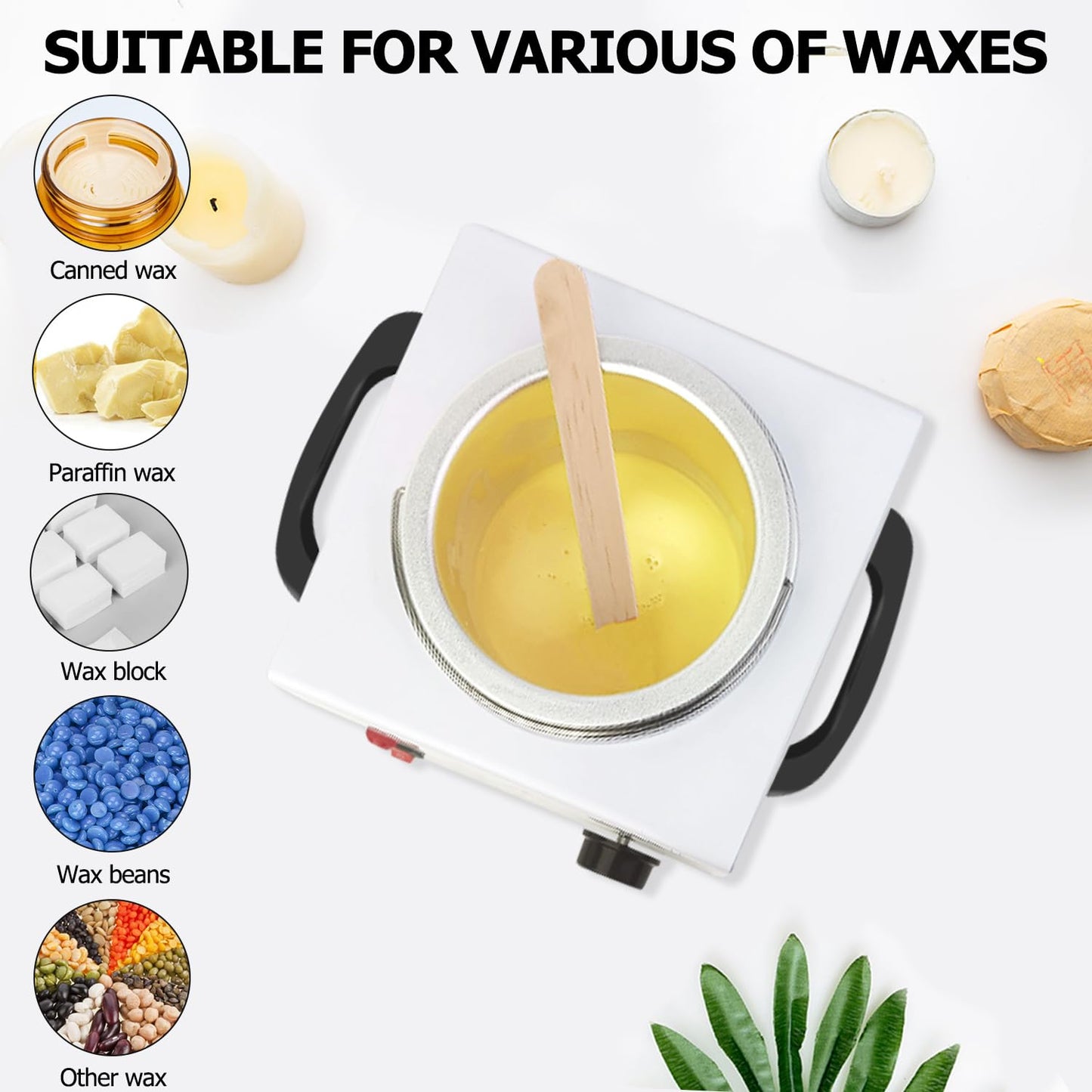 Single Wax Warmer Professional Electric Wax Heater for Hair Removal- Wax Pot with 50pcs Wax Sticks Heat up Quickly & Fahrenheit Dial, Paraffin Facial Skin Body SPA Salon Equipment