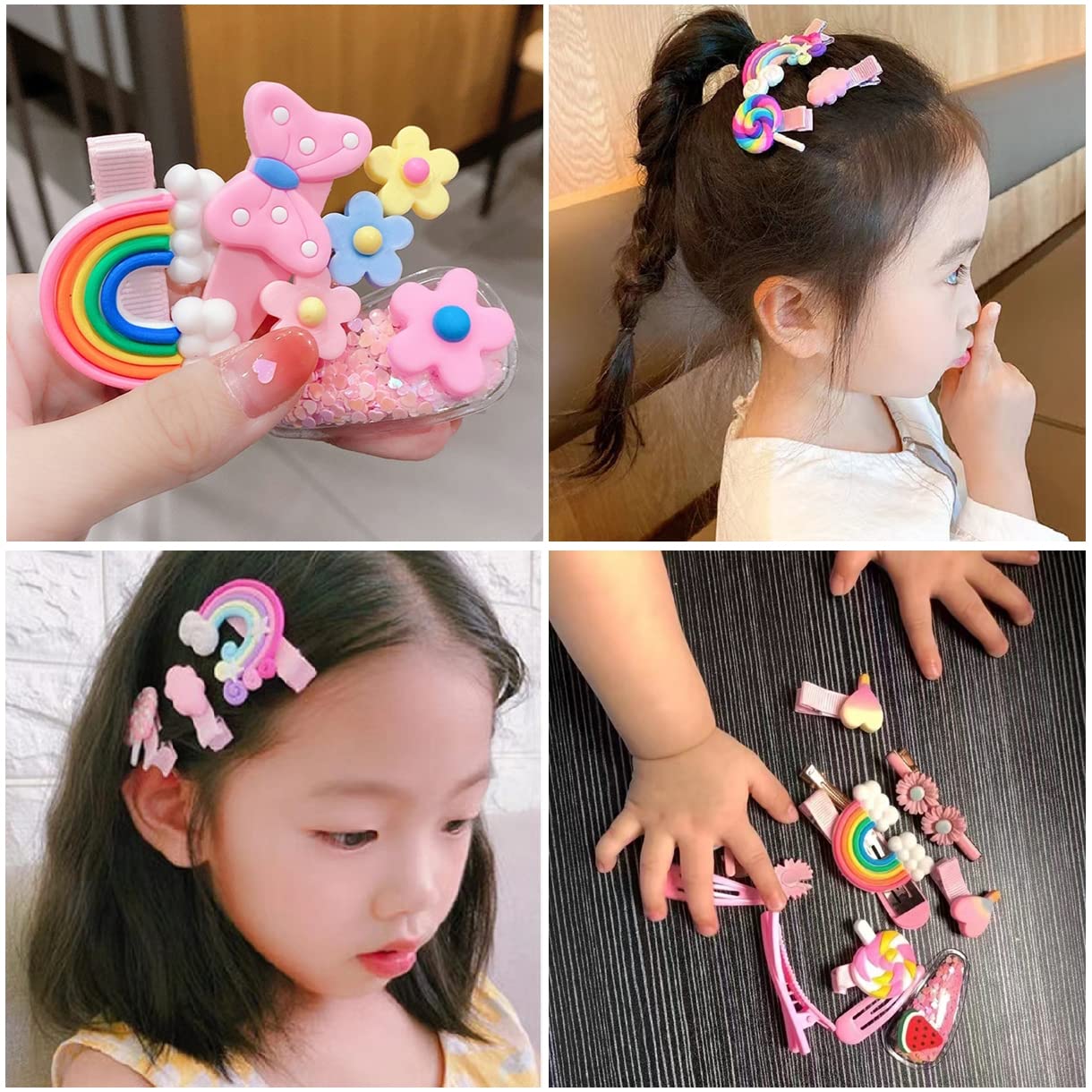 LOPURO Hair Clips for Girls Toddler, 28Pcs Baby Hair Clips Cute Hair Accessories Candy Rainbow Flower Fruit Dessert Patterns Barrettes Hair Clip for Girls Women Kids Teens