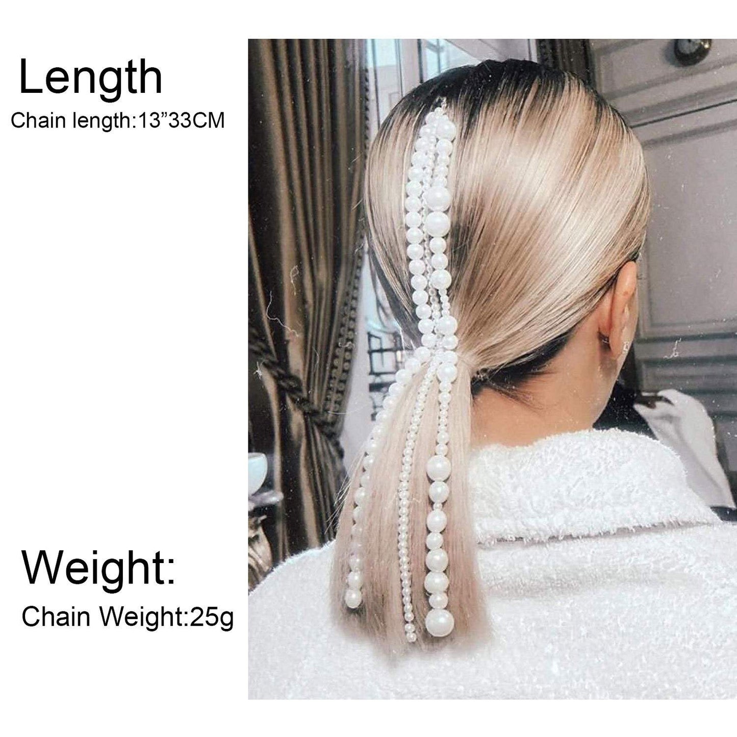 Chamvino 1PCS Dreadlocks pearl Tassel Ponytail Multi-Strand Hair Chain Prom Party Concave styling hair accessories hair extension chain with clip for girls and women