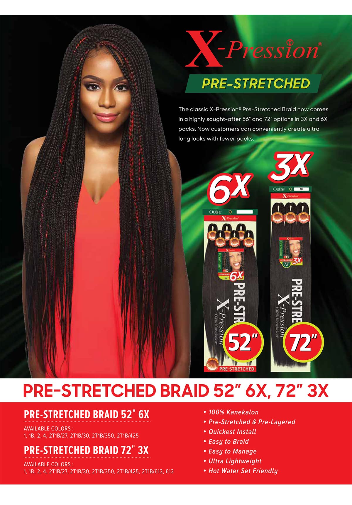 Outre Braids X-Pression Kanekalon 3X Pre Stretched Ultra Braid 72" (3-pack, 4)