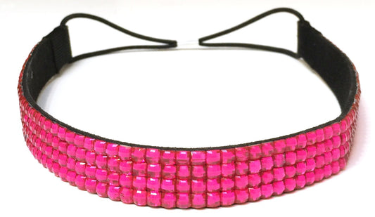 Wigspedia Rhinestone Crystal Stretch Headband 4-Row Head Piece Elastic Hair Band for Women (Hot Pink)