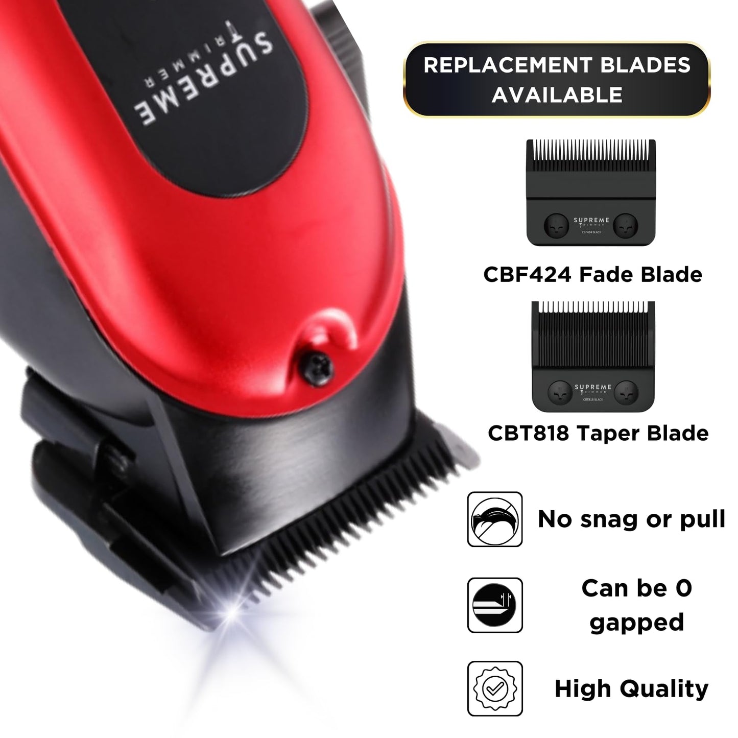 Supreme Trimmer Pro Clipper All Metal w/Fade Blade | 300 Min Run Time Professional Clipper Set, Cordless Beard Trimmer | STC5030 Red