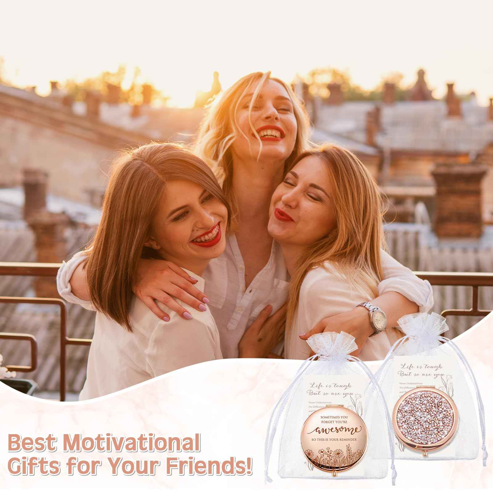 CroBlissful 10 Sets Christmas Women Gifts Inspirational Compact Mirror Makeup Rhinestone Purse Double Sided Folding Mirror with Gift Cards for Women Party Favors Nurse Adults