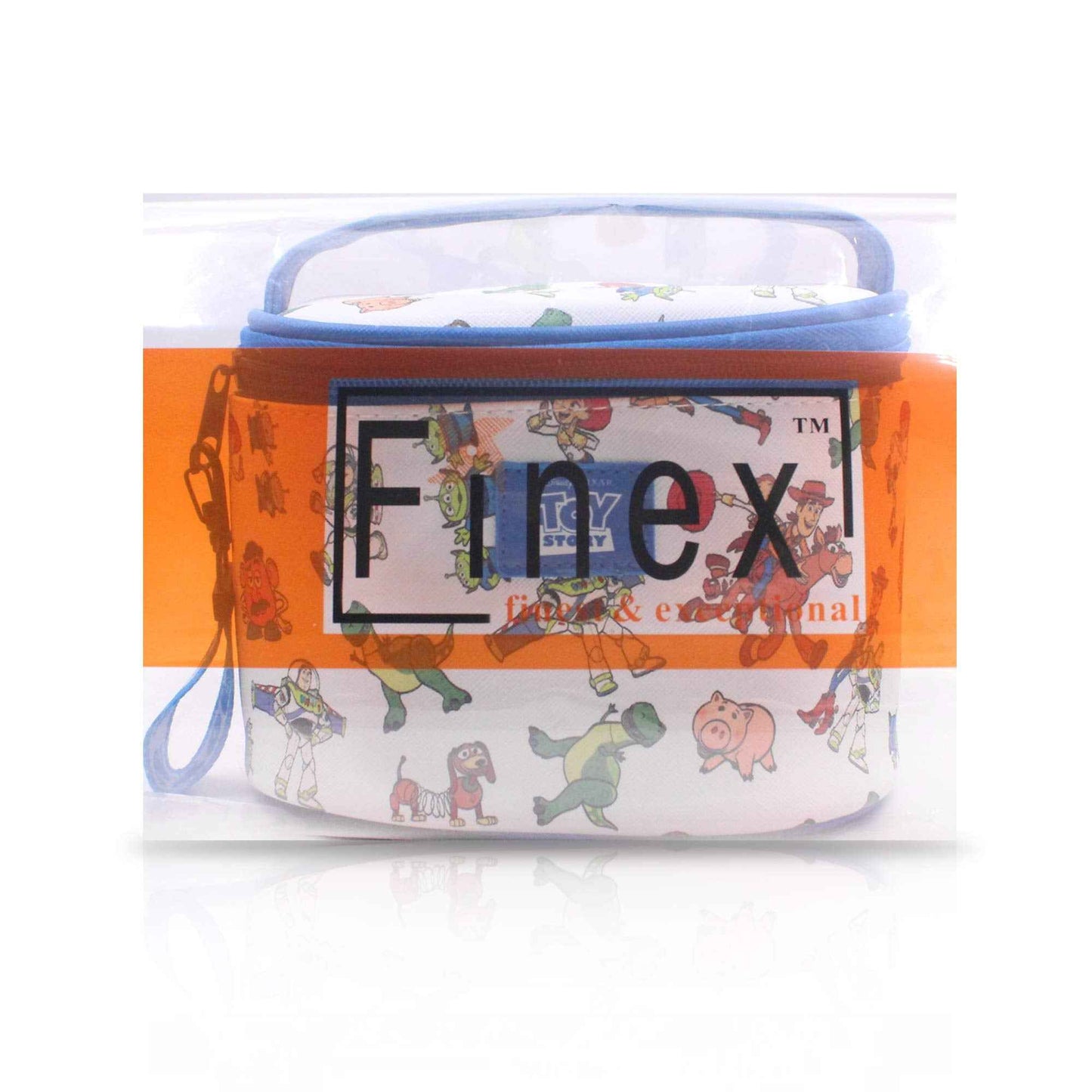 Finex Cartoon Story PVC Waterproof Makeup Organizer Bag Zipper Closure with Top Handle and Removable Matching Hand Strap Oval Base Case