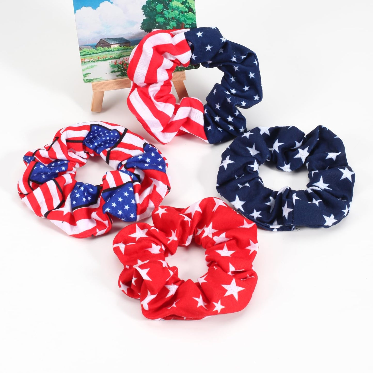 4Pcs Patriotic 4th of July Hair Accessories: American Flag Hair Bands, Hair Ties, Hair Ropes, Independence Scrunchies for National Celebrations