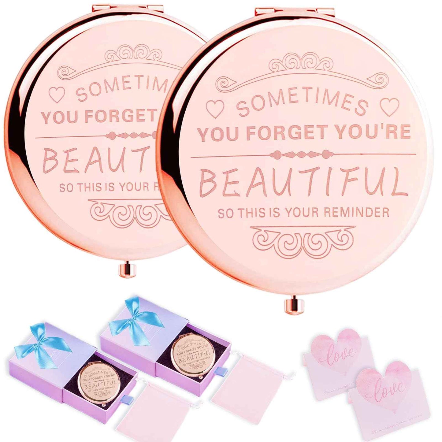 Birthday Gifts for Women－Compact Makeup Mirror,Gifts for Women, Festival,Valentine's Day,Christmas,Mother's Day, Graduation Party,The Gift for mom,Wife,Sister,Daughter,Friend,Classmate … (2-Rose gold)