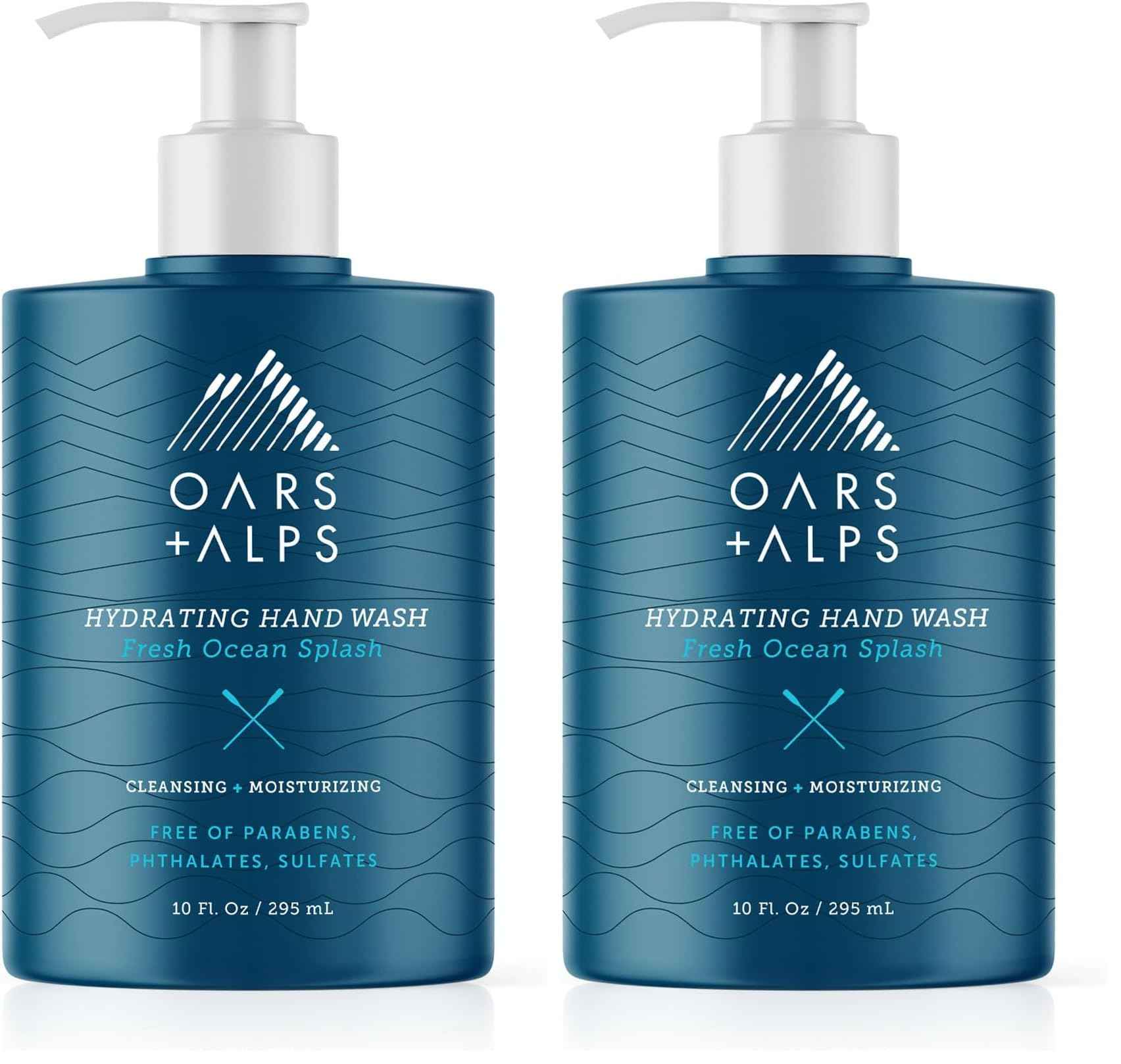 Oars + Alps Hydrating Liquid Hand Soap, Made with Coconut Oil & Aloe Vera to Moisturize Dry Hands, Gentle Hand Wash with Vitamin E, Fresh Ocean Splash Scent, 10 Fl. Oz Bottle (Pack of 2)