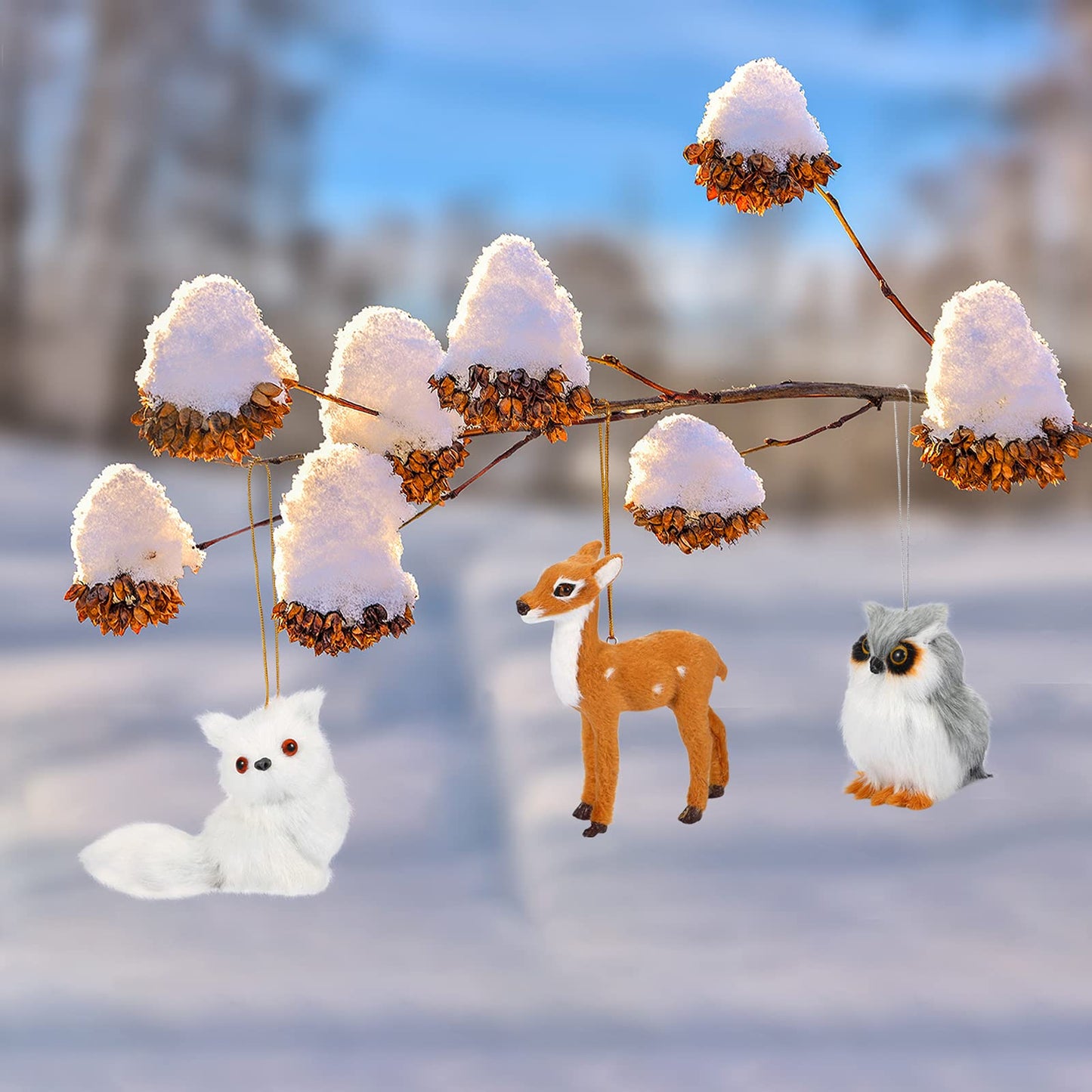 Skylety 10 Pieces Woodland Animal Christmas Ornaments Faux Fur Plush Animal Hanging Ornaments for Christmas Tree Keychain Backpack Hanging Home Decoration(Animals)