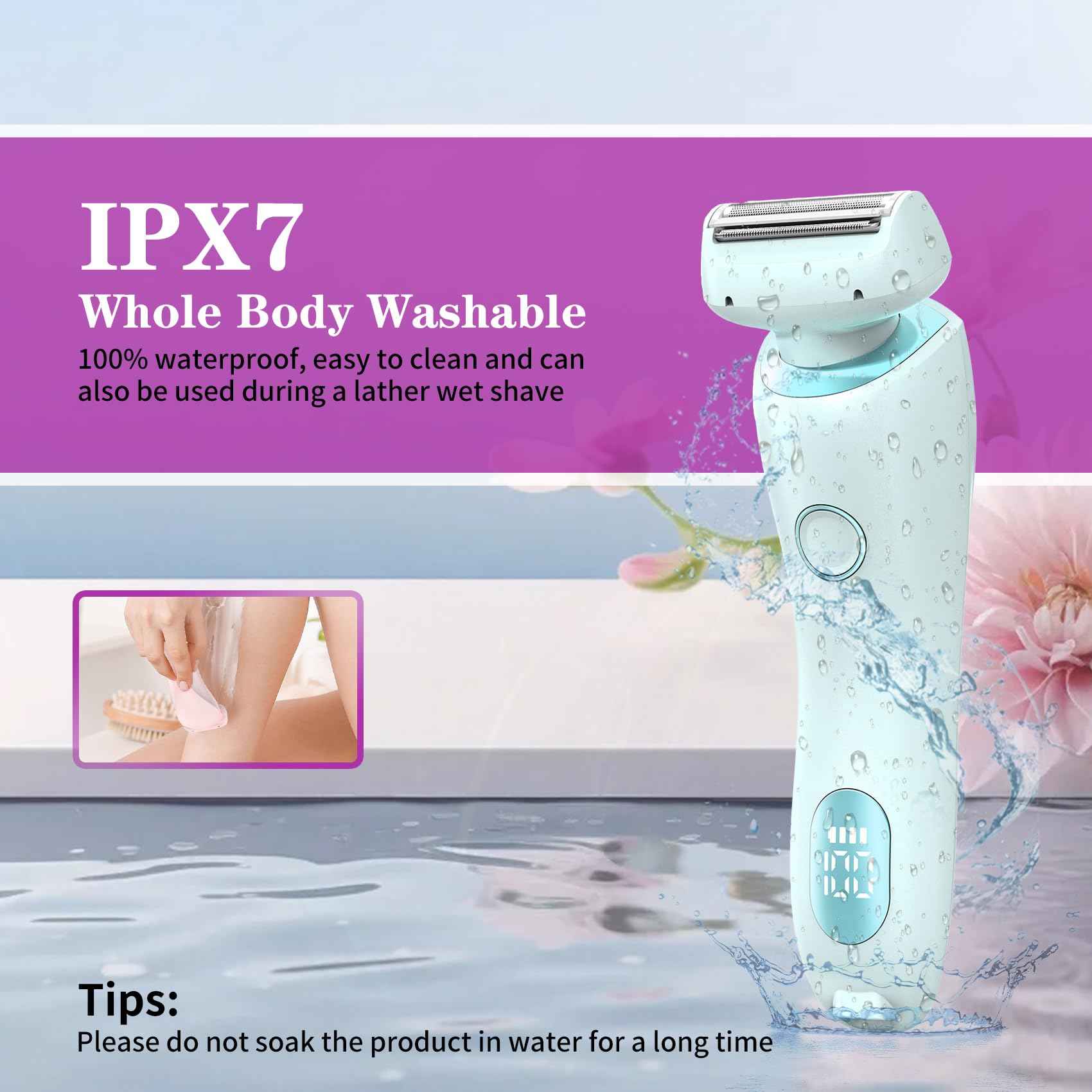 Glide Pro 3.0 Razor for Women, Livora Electric Shaver for Women, Silk Glide Pro Shaver, 2 in 1 Wet & Dry Waterproof Electric Shaver with Removable Head for Leg Arm Underarm Bikini Area (Blue)