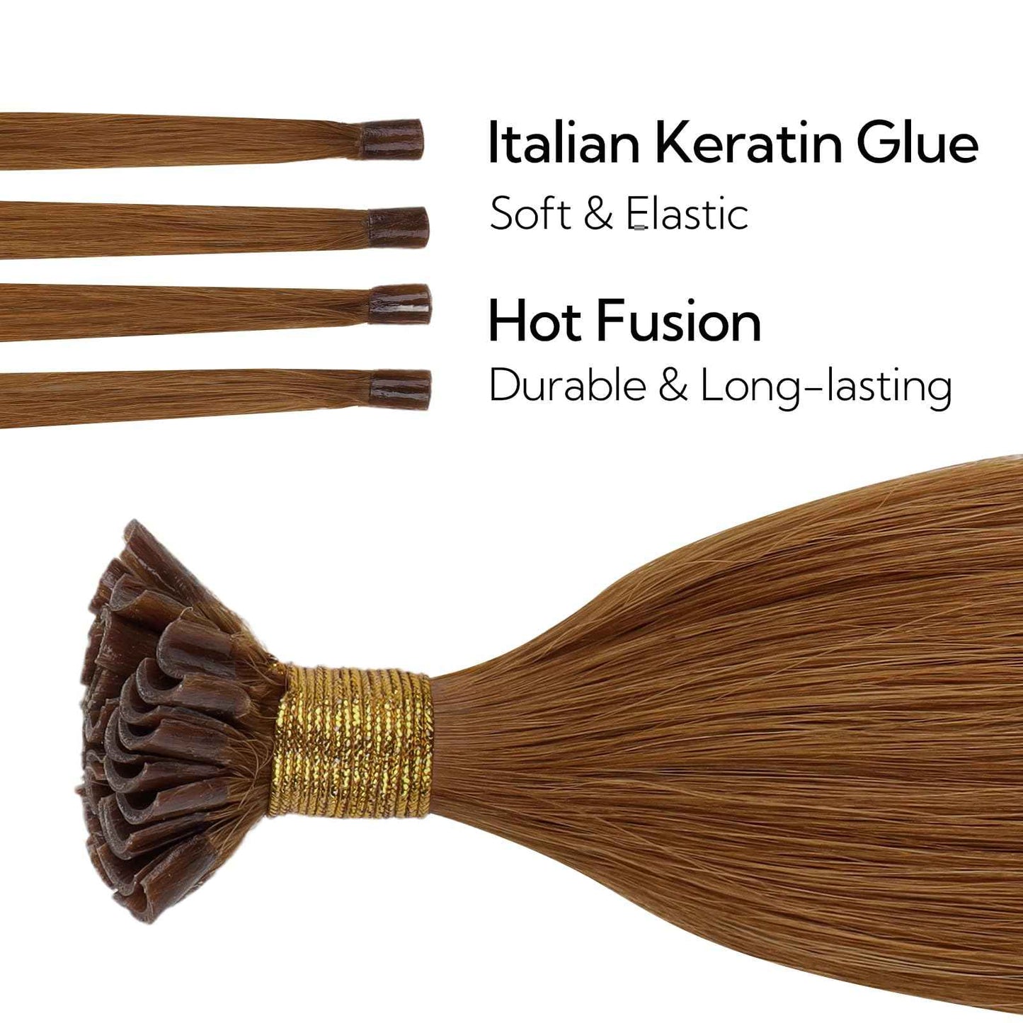 HOTBANANA U Tip Hair Extensions, 16 Inch 50g 50s Copper Pre Bonded Hot Fusion Keratin UTip Hair Extensions