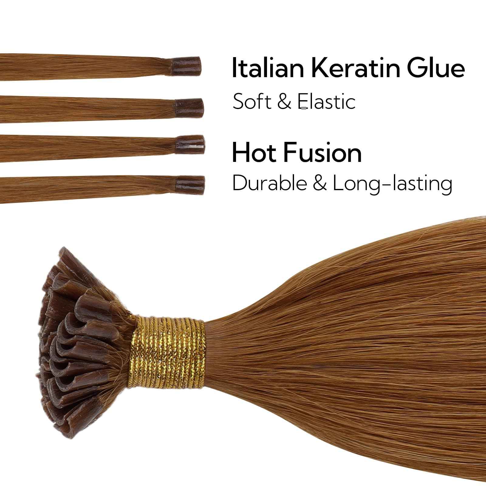 HOTBANANA U Tip Hair Extensions, 16 Inch 50g 50s Copper Pre Bonded Hot Fusion Keratin UTip Hair Extensions