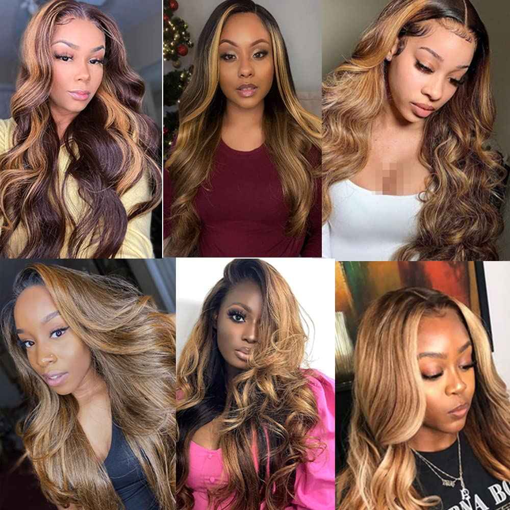 Ombre Human Hair Bundles 4/27 Bundles Honey Blonde Body Wave Bundle Healthy And Soft 12 14 16 Inch Highlight Bundle Hair Weave Unprocessed Salon Quality 300G