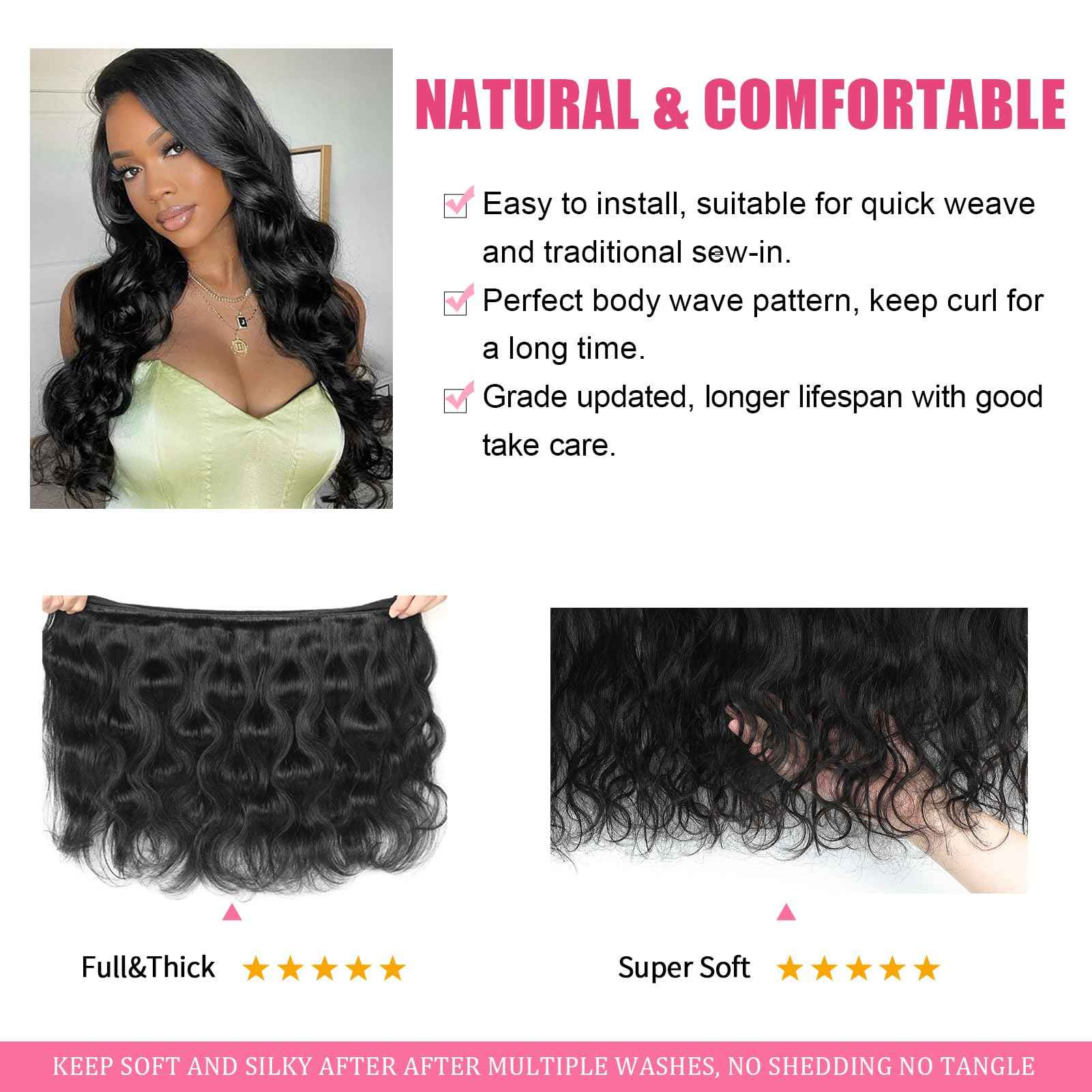 Troskamar Human Hair Bundles 18 Inch Body Wave Bundles Human Hair 100% Unprocessed 12A Brazilian Raw Virgin Hair Single One Bundle Real Human Hair Extensions Natural Color