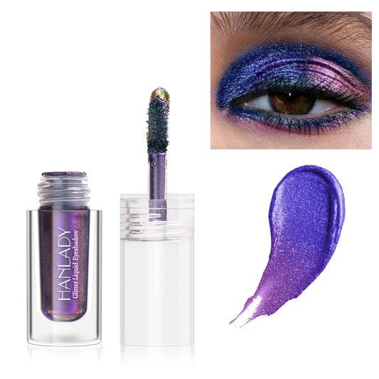 HANLADY Chameleon Eyeshadow Liquid Glitter Eye Makeup, Glitter Eyeshadow Purple Intense Color Shifting Long Lasting with No Creasing, Quicky Dry & High Pigmented Shimmer Eye Shadow, Nebula