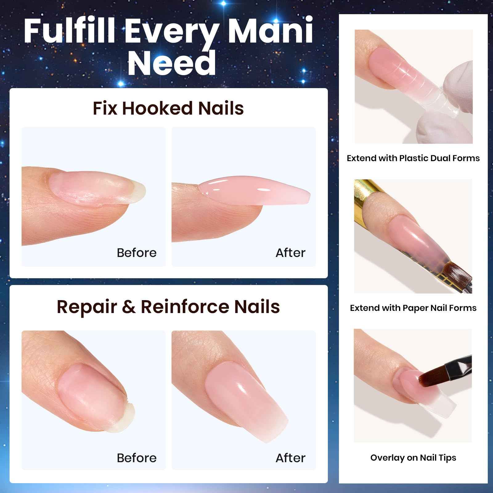 Beetles 22 Colors Poly Extension Gel Nail Kit With U V Lamp Jelly Nude Pink All In One Poly Nail Gel Starter Kit With Base Top Coat Manicure Salon Gift for Women Girls