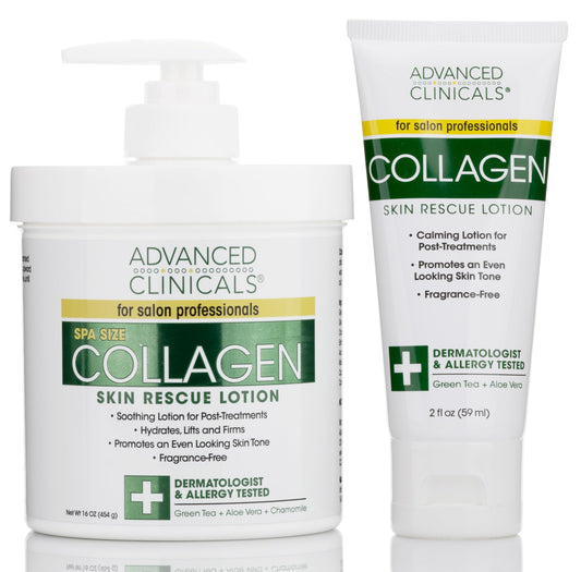 Advanced Clinicals Collagen Body Butter Moisturizer Lotion & Face Cream | Dry Skin Rescue Collagen Lotion | Skin Tightening Cream & Firming Lotion | Body Skin Care Products, 16Oz + 2Oz Travel Size