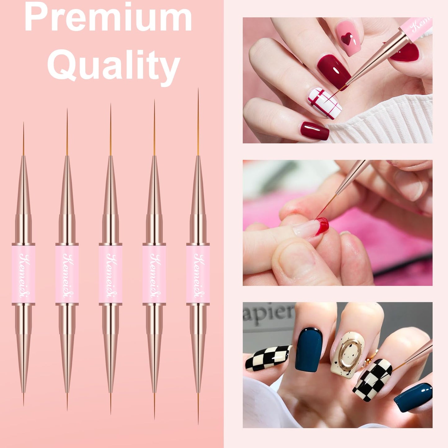 KEMEISI Nail Art Brush Set, 9PCS Double-Ended Acrylic Nail Liner Brush Dotting Pen for Gel Polish Nails, Nail Design Tools for Professional Manicure DIY Home Salon