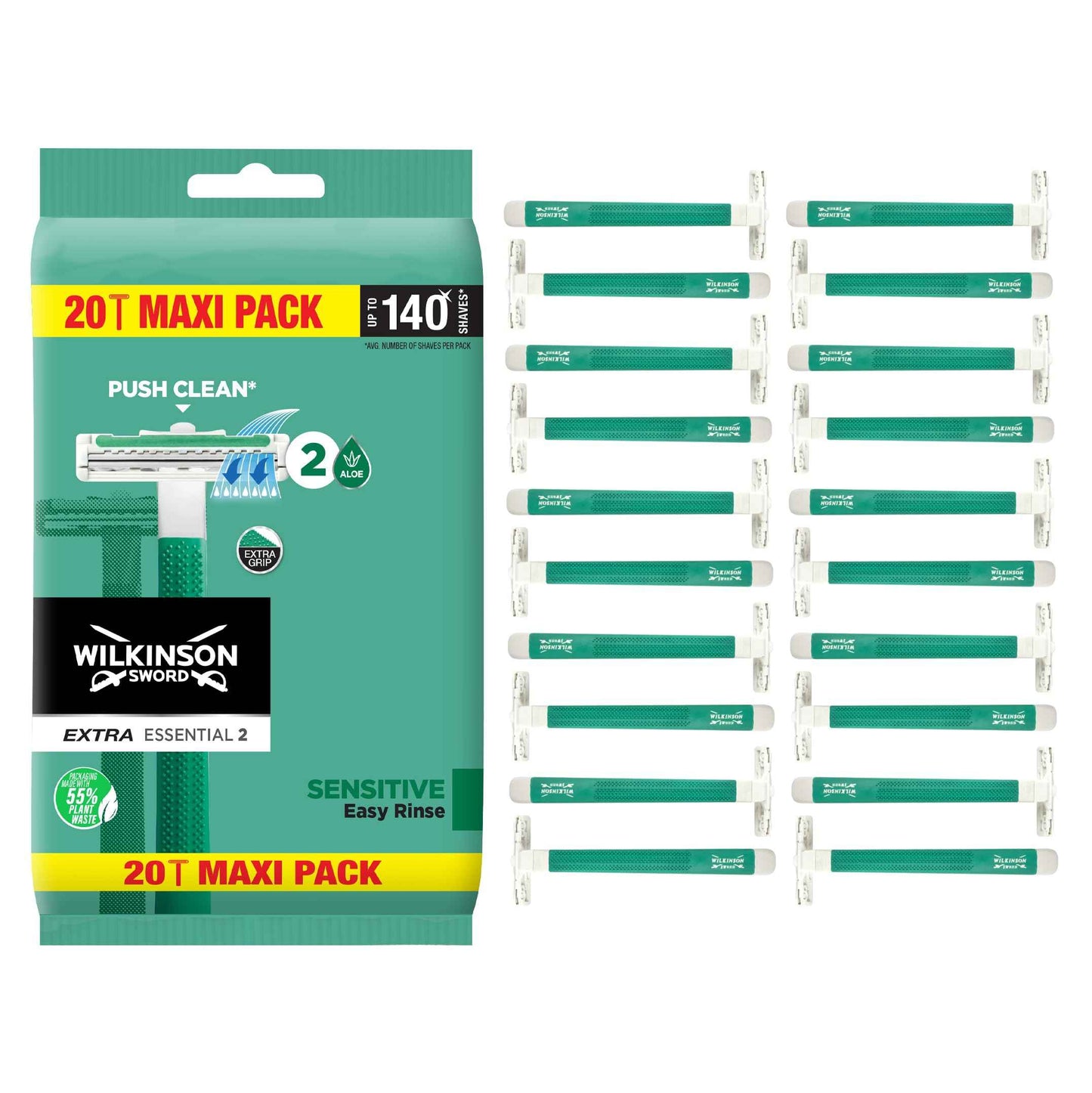 WILKINSON SWORD - Extra 2 For Men | Sensitive | 20 x Disposable Razors (Packaging may differ)