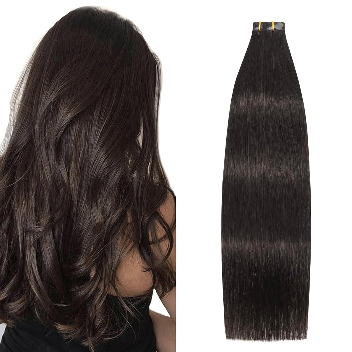 Aison Dark Brown Invisible Tape in Hair Extensions Human Hair 16 Inches 30g 20 Pcs/Pack Tape ins Human Hair Extensions Invisible Tape in Extensions