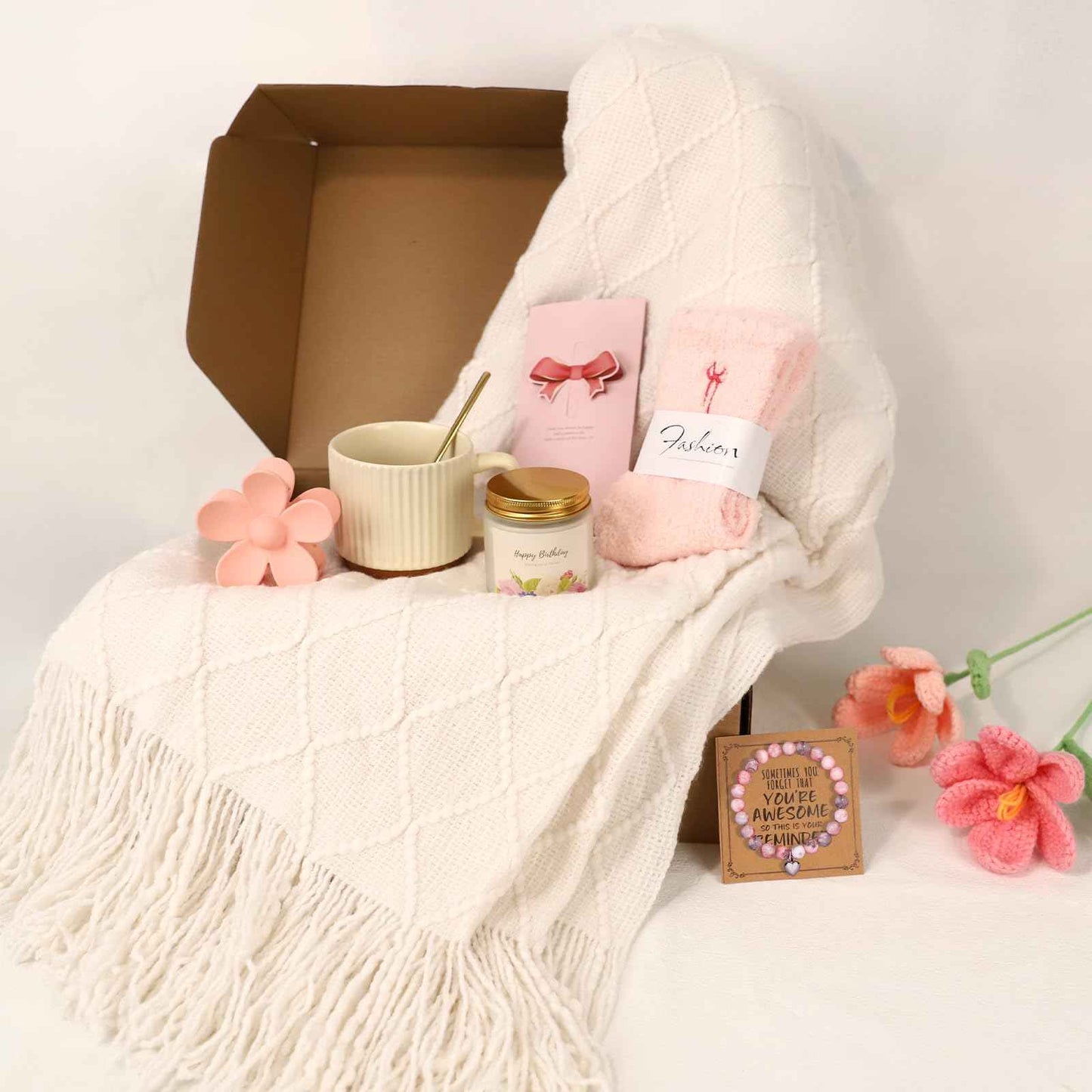 Gifts for Women, Get Well Soon Blanket Gift Baskets, Self Care Gifts Baskets Unique Christmas Gift for Women Thinking of You/Mothers Day/Best Friend Inspirational Friendship Gift