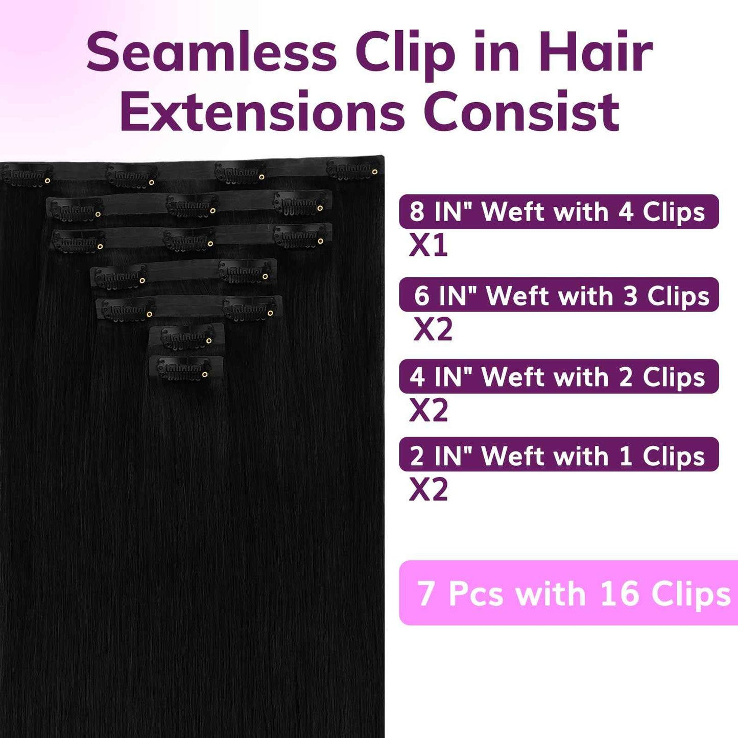 IDN BEAUTY Seamless Clip In Hair Extensions Human Hair Jet Black Real Remy Virgin Human Hair Seamless Clip Ins For Black Women PU Weft Invisible Edge Thick Soft Hair ST 80g 12 Inches