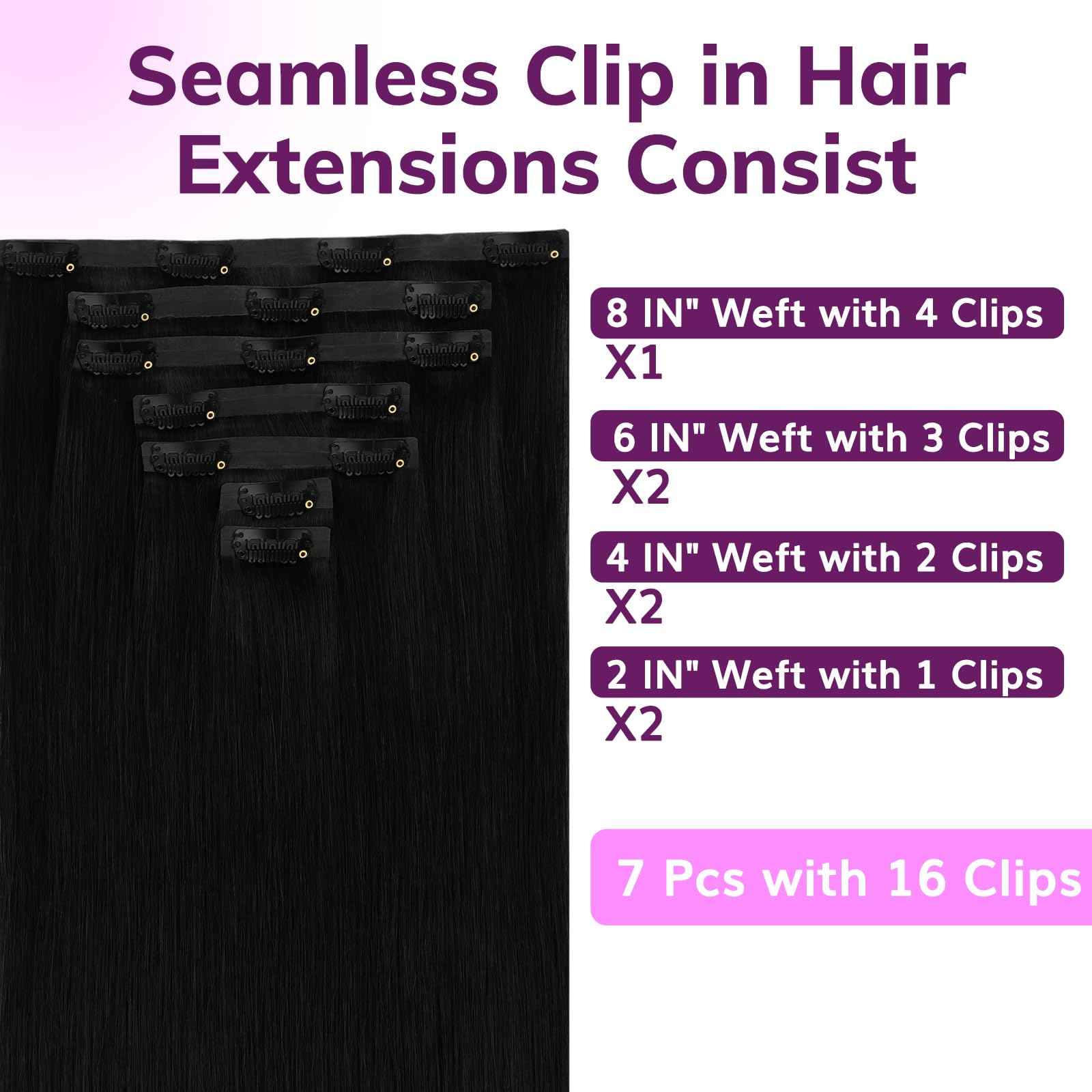 IDN BEAUTY Seamless Clip In Hair Extensions Human Hair Jet Black Real Remy Virgin Human Hair Seamless Clip Ins For Black Women PU Weft Invisible Edge Thick Soft Hair ST 80g 12 Inches
