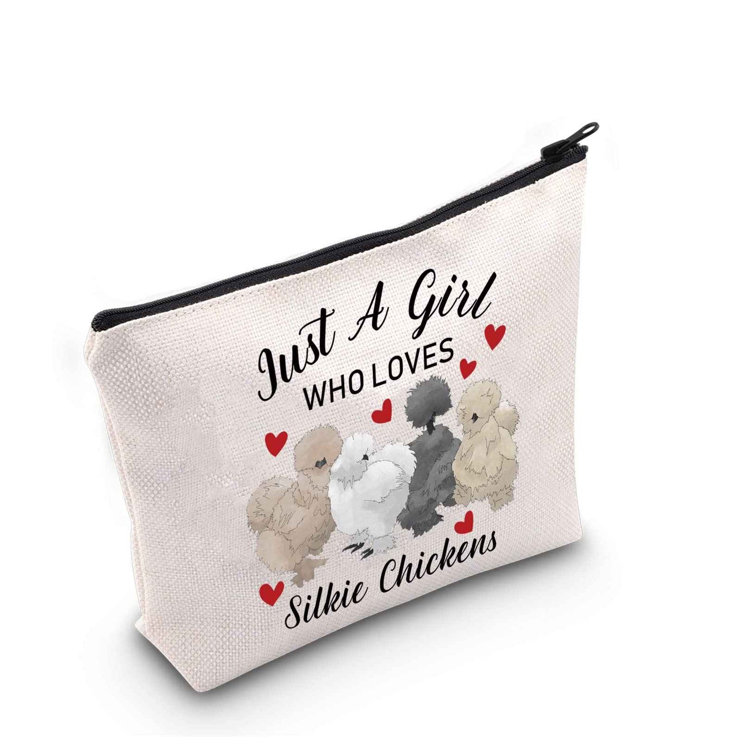 G2TUP Silkie Chicken Lover Gift Who Loves Silkie Chickens Makeup Bag Silkie Chicken Owner Cosmetic Bag Crazy Chicken Lady Zipper Travel Bag (Who Loves Silkie Chickens White Bag)