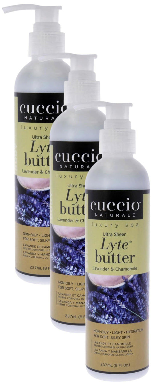 Cuccio Naturale Lyte Ultra-Sheer Body Butter - Replenishing Scented Moisturizer Cream - Deep Hydration To Repair Dry Skin - All Natural, Cruelty-Free Formula - Lavender And Chamomile - 8 Oz