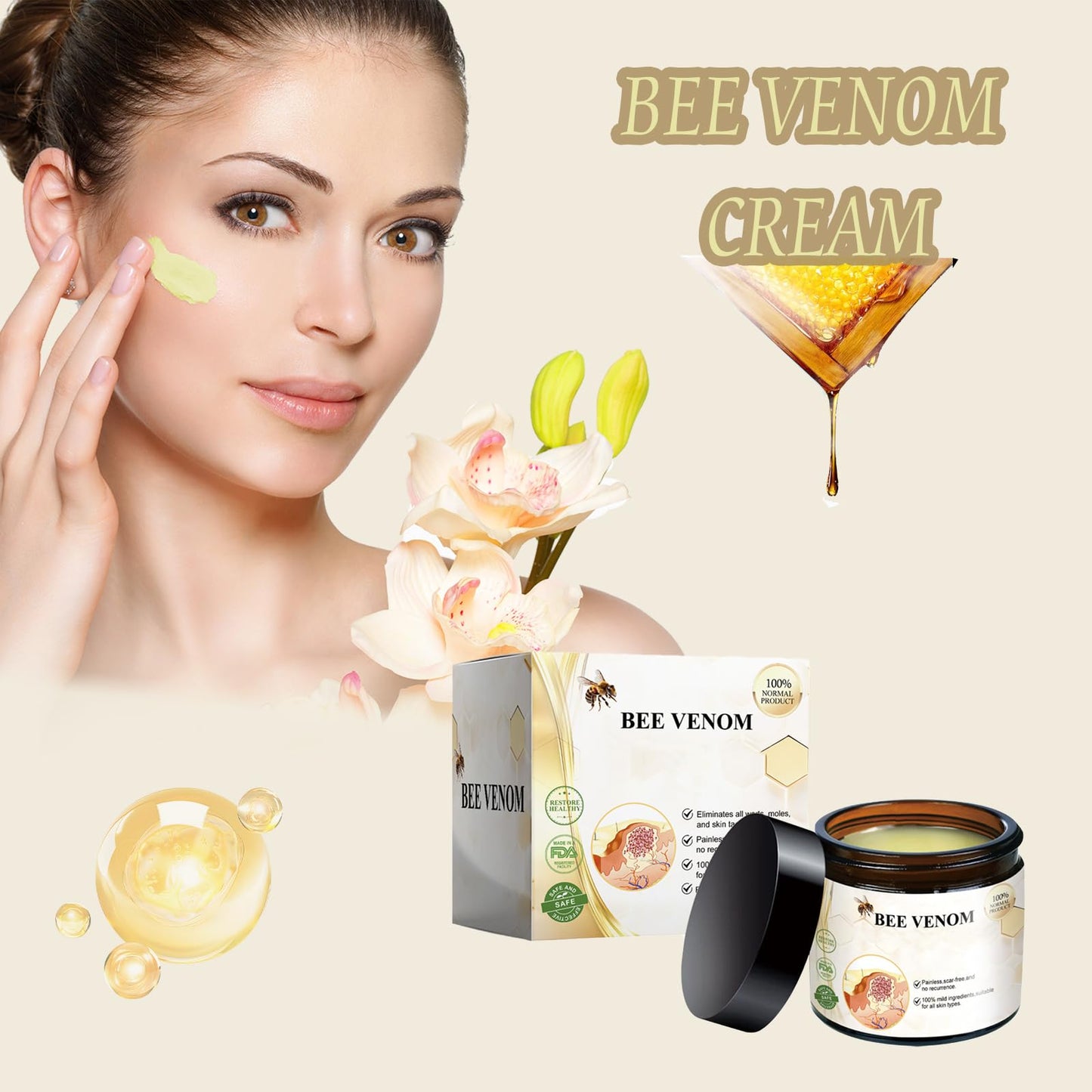 Simbity 2024 New Bee Venom Cream,Professional Bee Venom Repair Cream for All Skin Types Moisturizing Cream (1PCS)