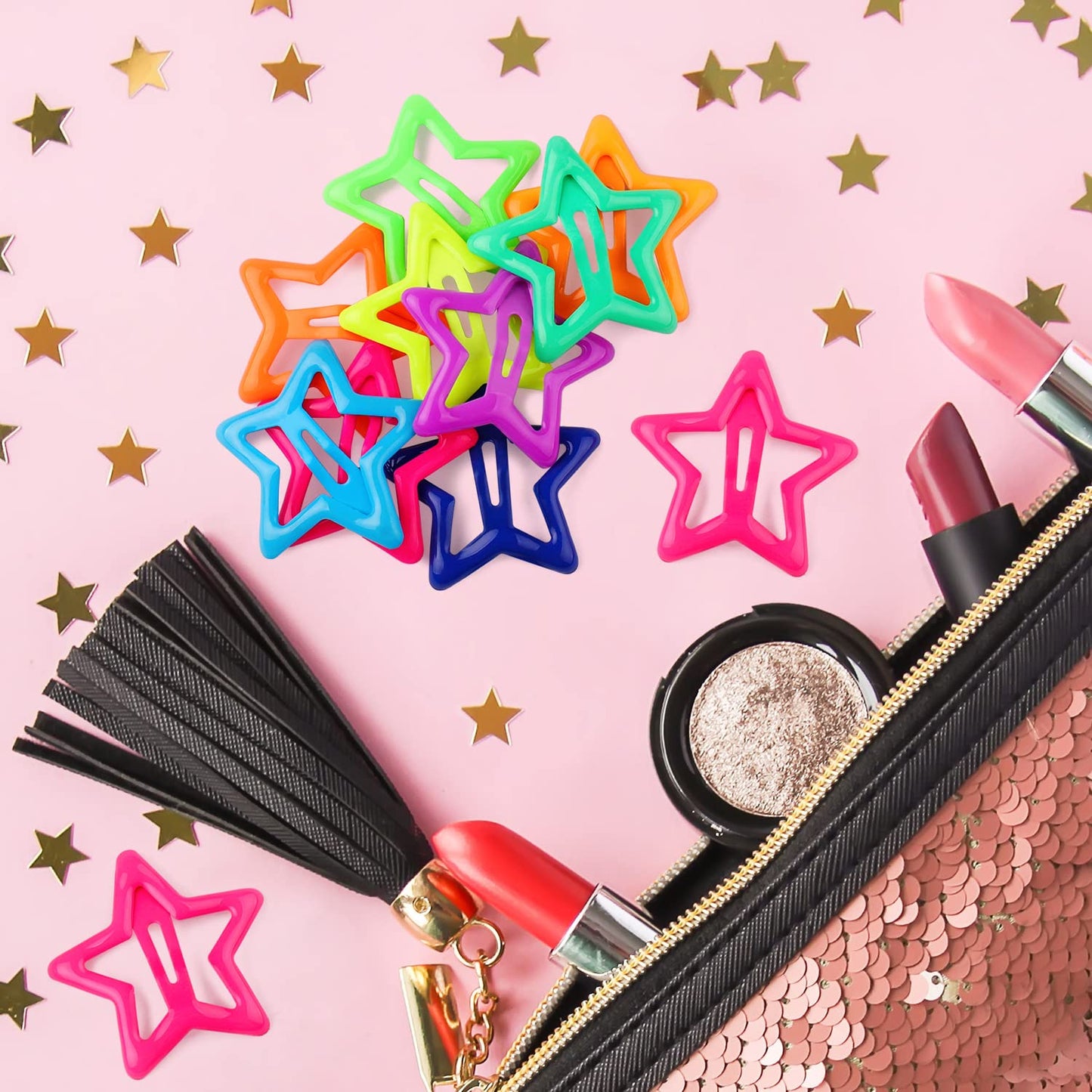 DRWSSR Star Hair Clip, 10pcs Colorful Star Hair Clips for Girls Metal Hair Accessories, Five-pointed Star Design, Multiple Colors, Easy to Wear, Good Gift