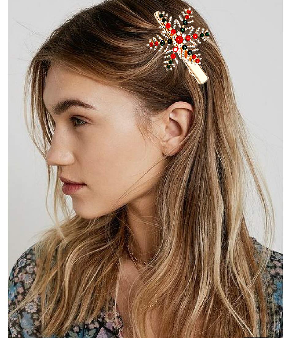 Christmas Hair Clips for Women Girls Xmas Reindeer Wreath Hair Clip Holiday Rhinestone Snowflake Hairpins Festive Hair Barrettes Party Headwear Gifts (Style B Reindeer+Snowflake)