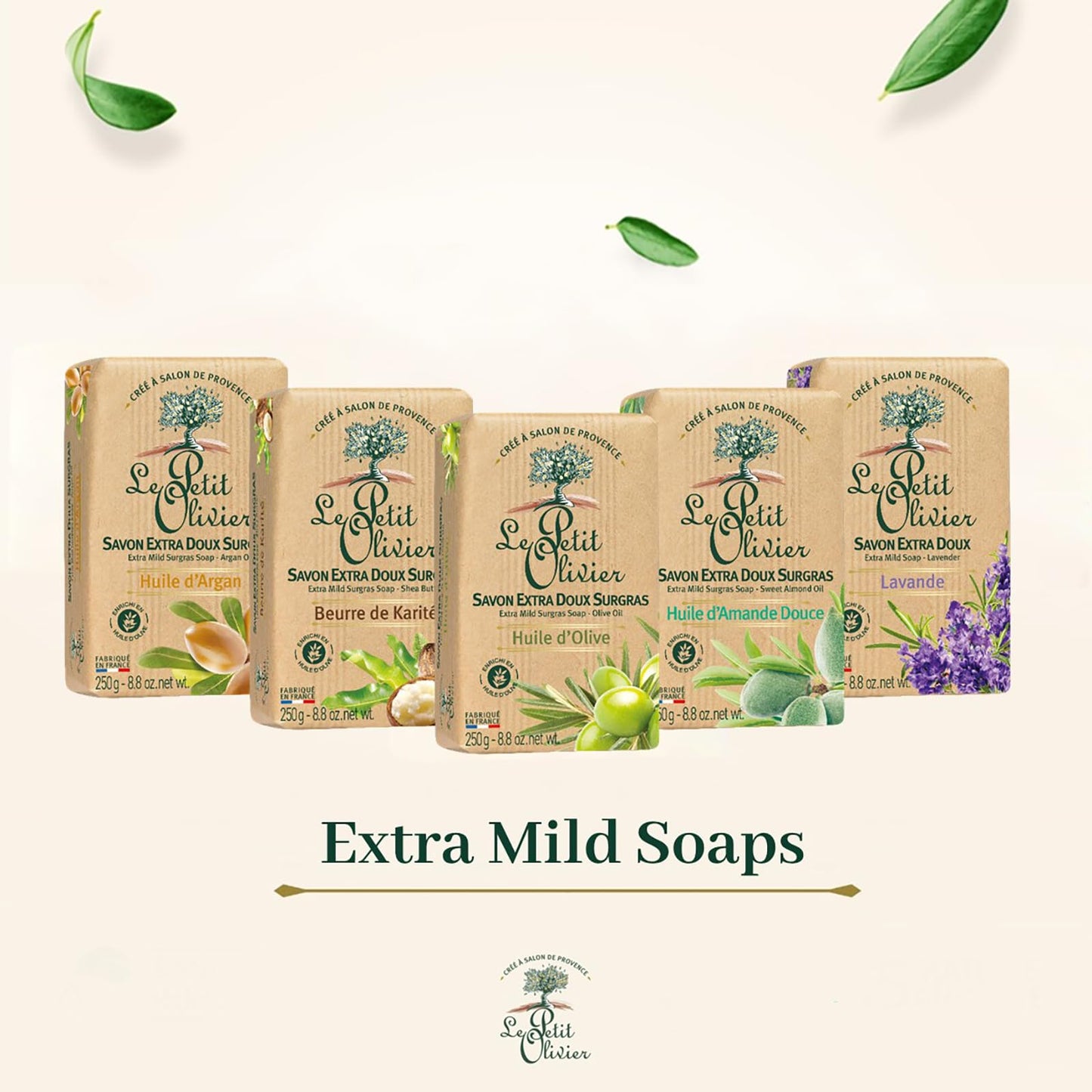 Le Petit Olivier Extra Mild Surgras Soap - Olive Oil - Gently Cleanses Skin - Delicately Perfumed - Vegetable Origin Based - 8.8 Oz (Pack of 2)