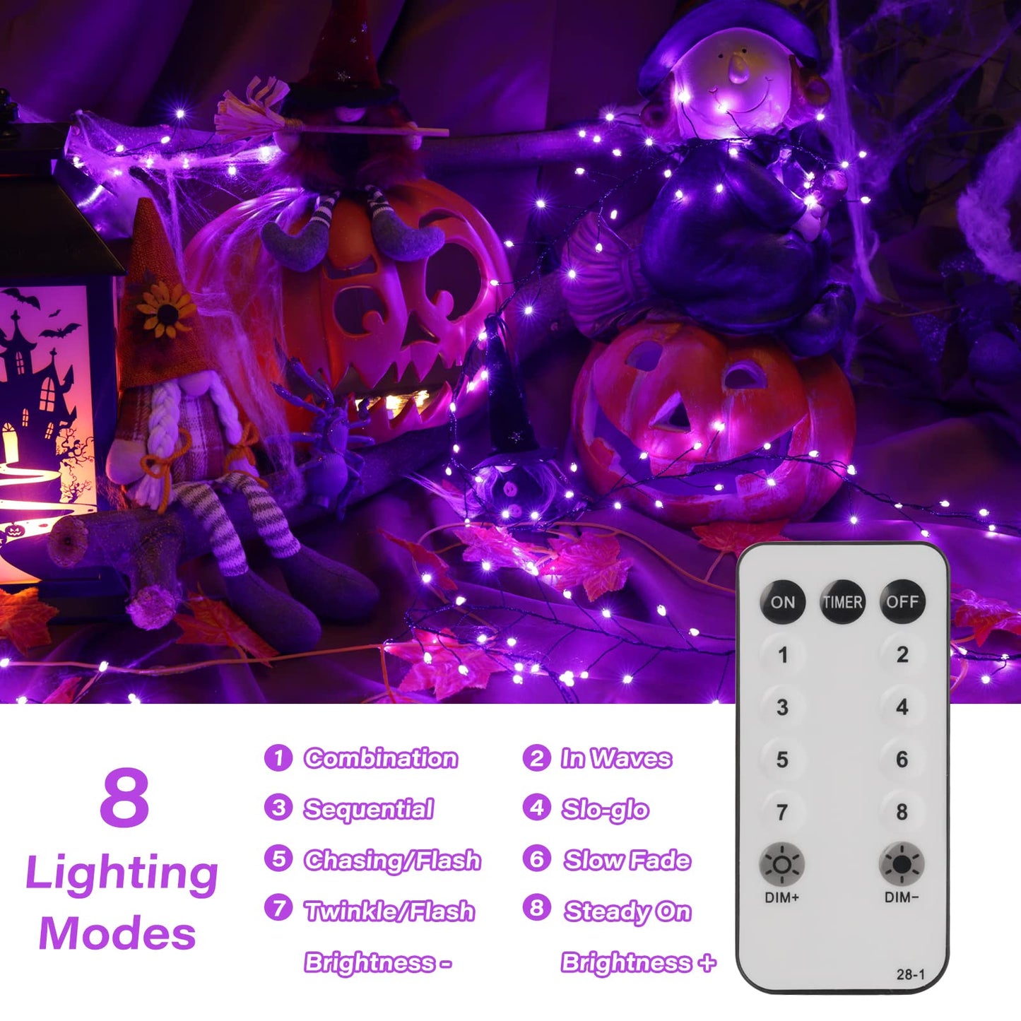 Halloween Fairy Lights Plug in, 10Feet 200 LEDs Firecracker String Lights with Remote, Waterproof Cluster String Lights for Ceiling Bedroom Wreath Window Bar Haunted Theme Halloween Decoration, Purple