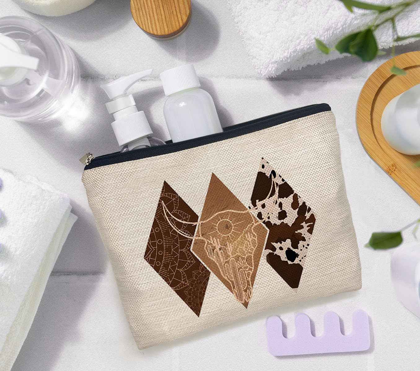 IWXYI Western Gifts Makeup Bag - Western Geometric Cosmetic Bags, Cowgirl Gifts, Western Gifts for Women, Western Stuff