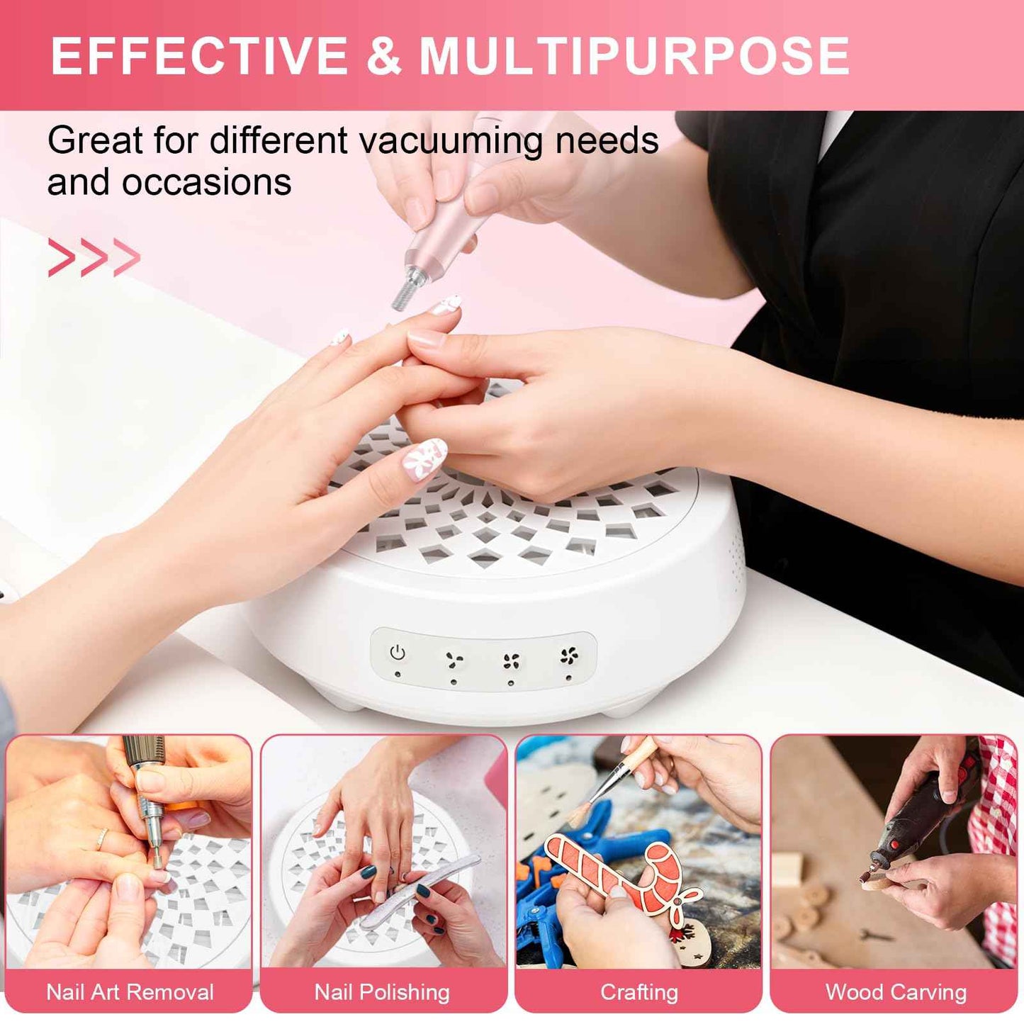 Professional Nail Dust Collector, Quiet Nail Vacuum Cleaner Machine with Reusable Filter, Powerful Suction Nail Tech Dust Fan for Acrylic Gel Nails Art Polishing, Manicure Pedicure Salon Home Use
