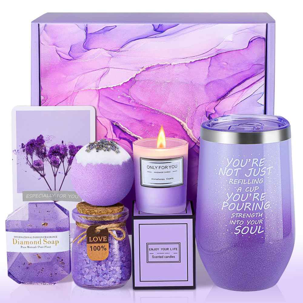 Birthday Gifts for Women - Christmas,Valentines Day,Birthday,Thanksgiving Day,Mothers Day Gifts - Unique Lavender Spa Basket Set Gift for Mom,Wife,Aunt,Daughter,Sister,Girlfriend,Her