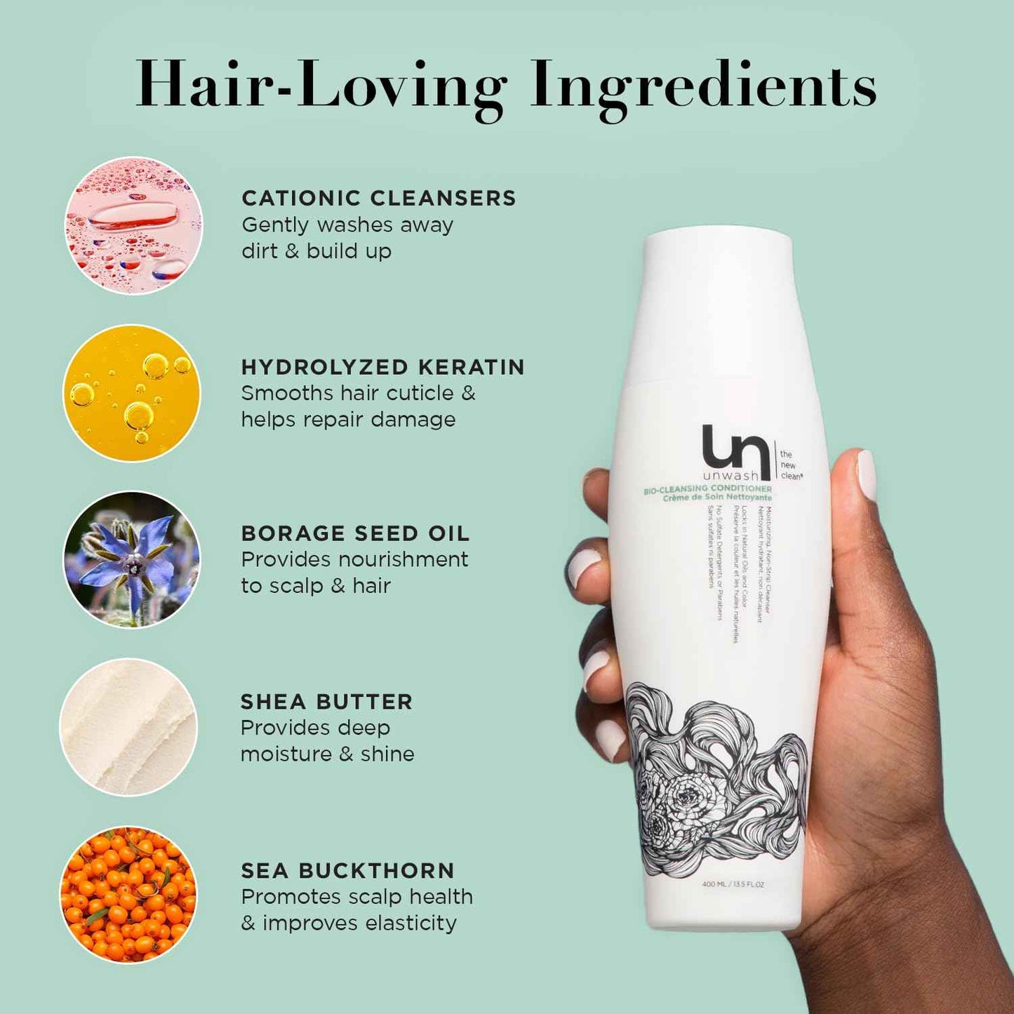 Unwash Bio-Cleansing Conditioner - Gentle, Hydrating Co-Wash Cleansing Conditioner, Sulfate & Paraben Free, for Curly, Coily & Dry Hair, 13.5 fl oz