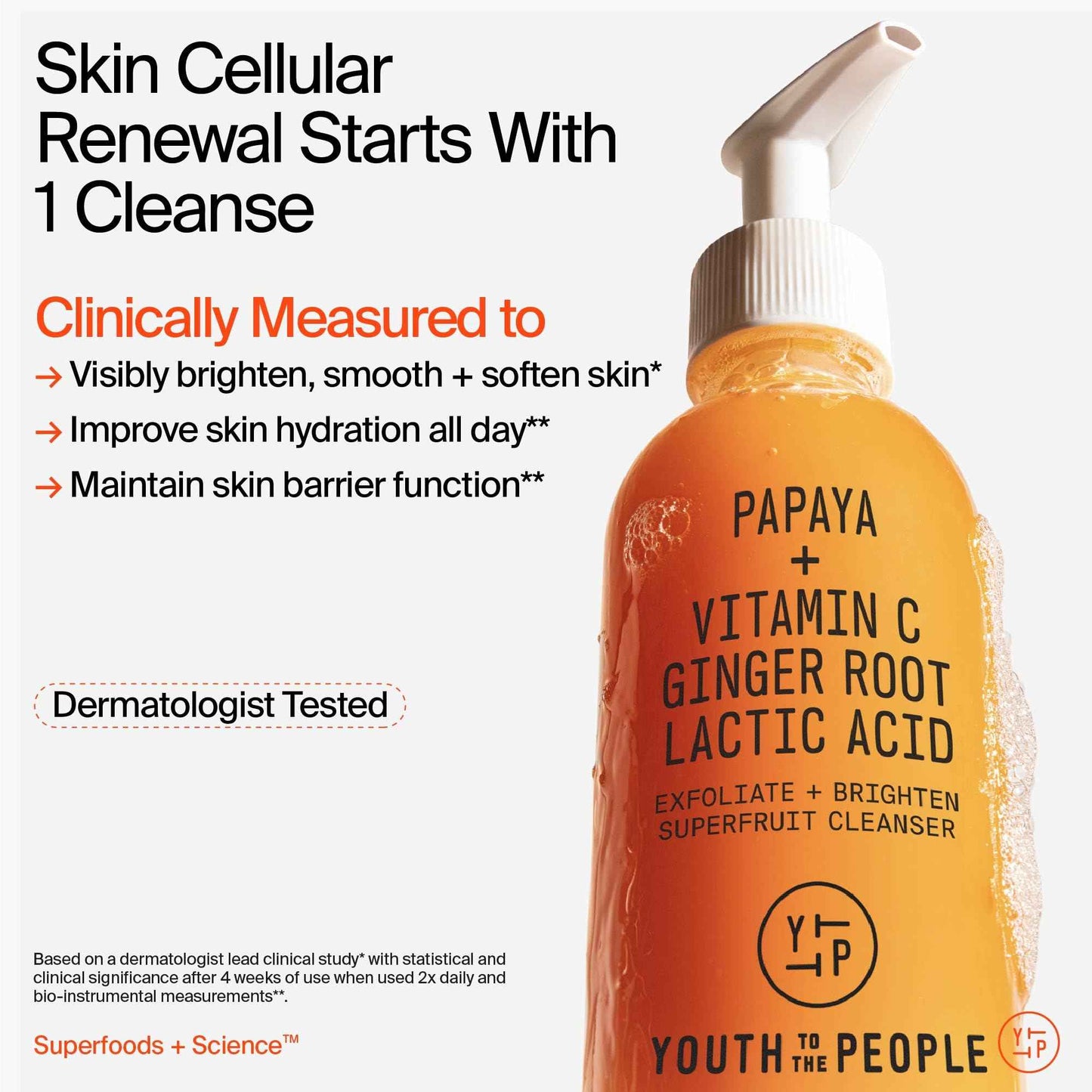 Youth To The People Superfruit Facial Cleanser Full Size - Papaya + Vitamin C Exfoliating Face Wash, Cellular Skin Renewal with AHA + BHA, Evens Skin Tone & Texture for Soft + Radiant Skin - 5 fl oz