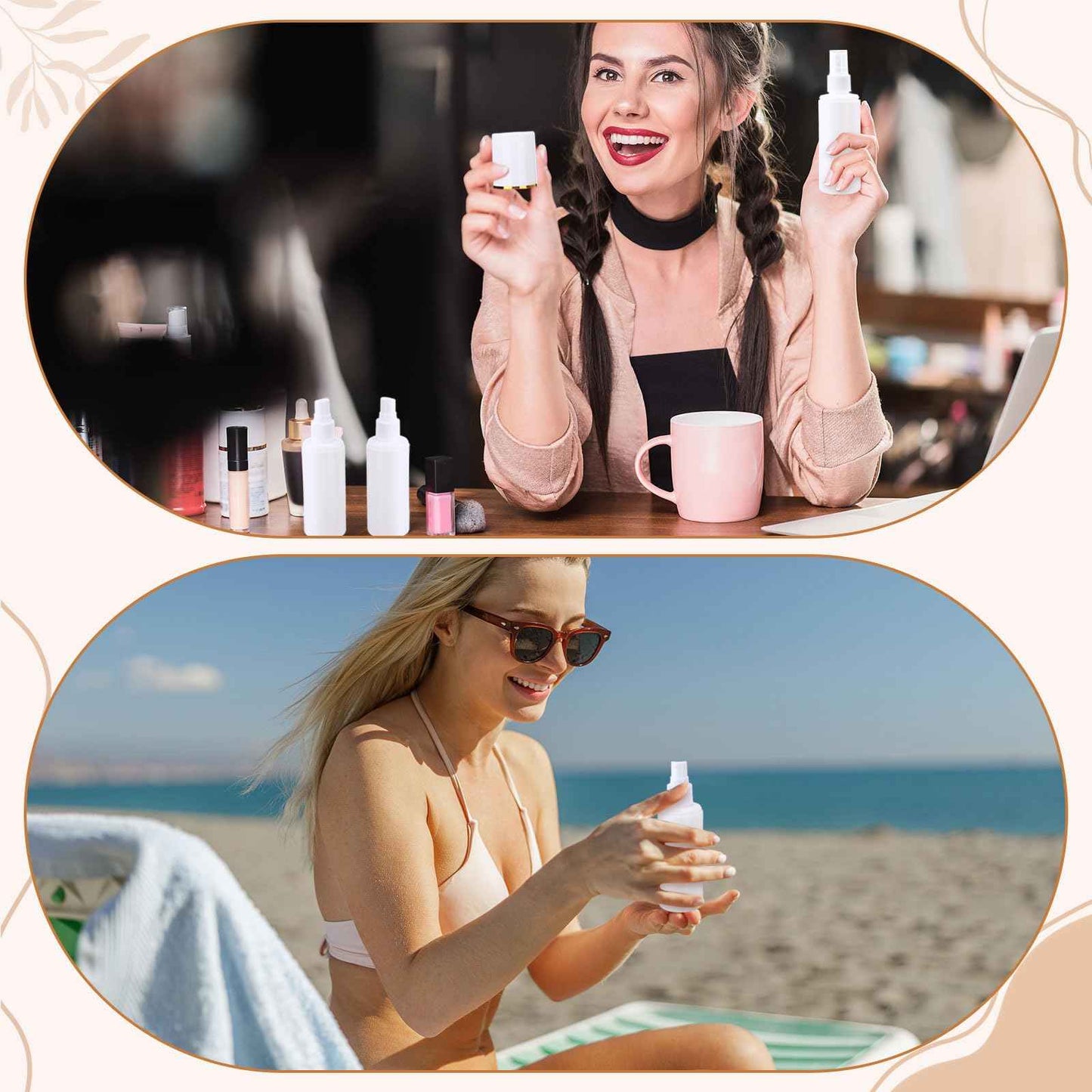 Yiyiring 50 Pack 3.4 oz Plastic Spray Bottles Fine Mist Travel with Pump Spray Cap Double Cap Refillable and Reusable Empty Plastic Containers for Travel Cosmetic Essential Oils