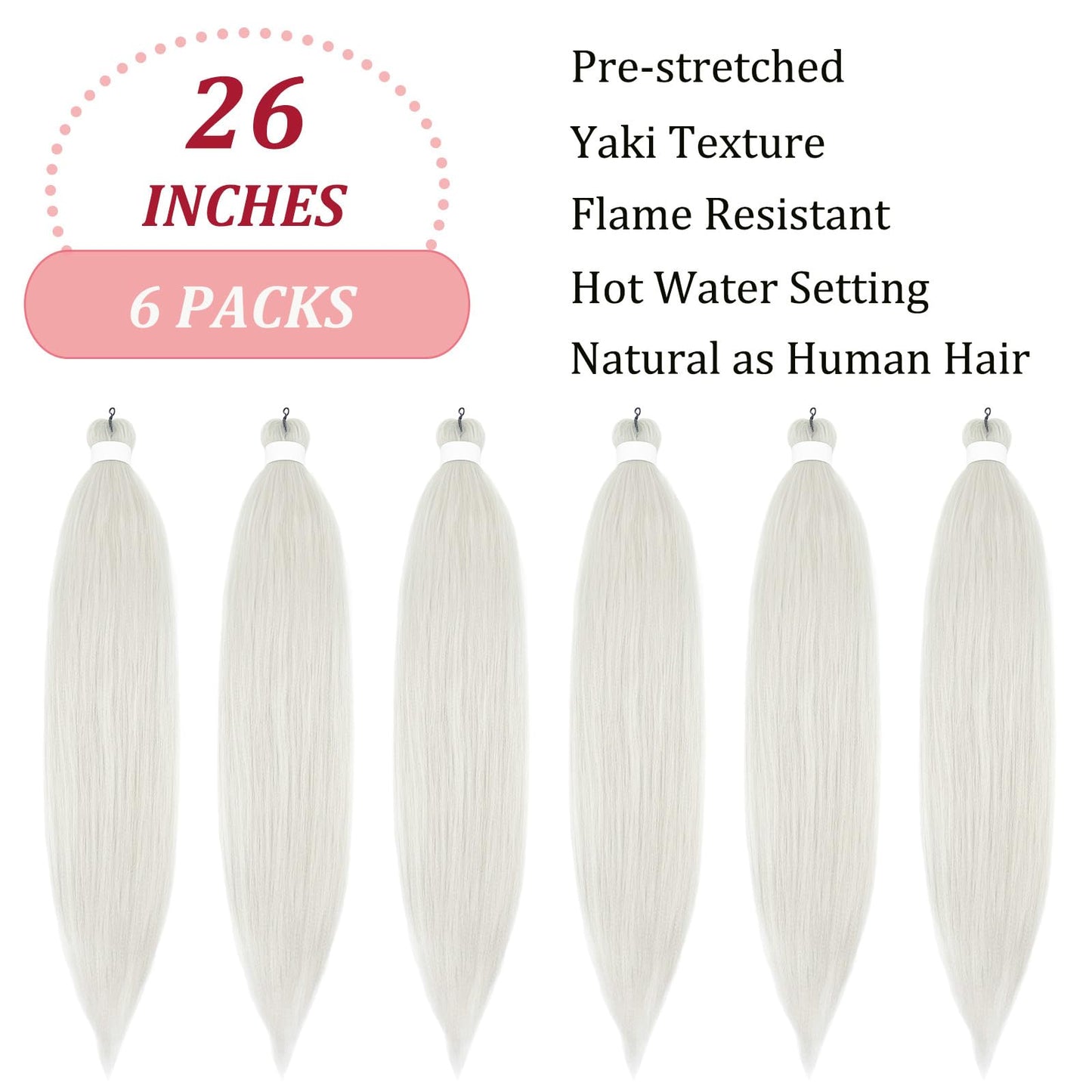 Silver Grey Braiding Hair Kanekalon Hair Extensions for Braiding Braids Grey Braiding Hair Pre Stretched 26 inch Synthetic Jumbo Knotless Kids Prestressed Braiding Hair 26 inch 6 packs