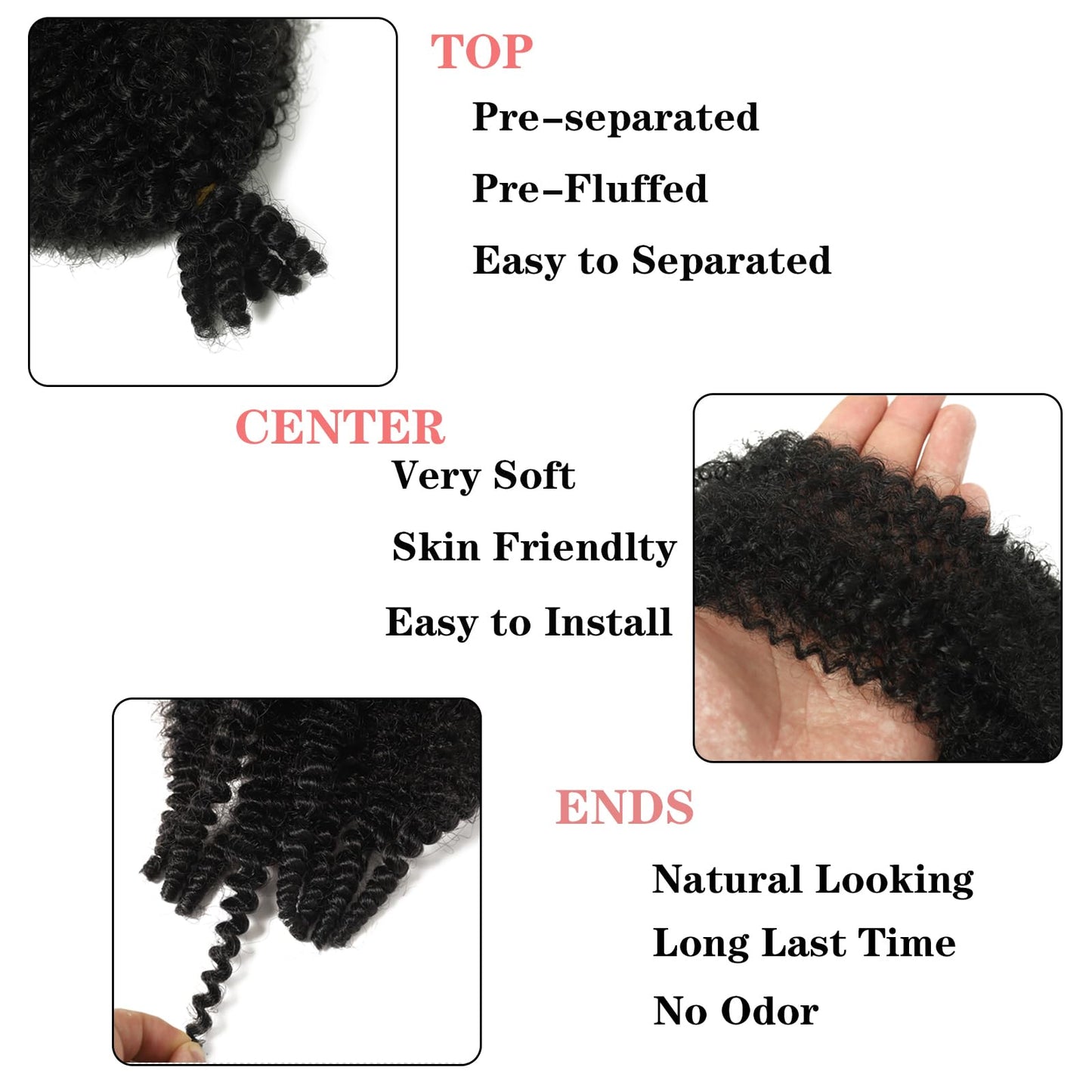 Springy Afro Twist Hair 3 Packs Marley Twist Braiding Hair 18 Inch Pre- Separated Black Kinky Twist Hair For Women Cuban Twist Hair Wrapping Hair for Soft Locs (18 Inch (Pack of 3), 1B#)