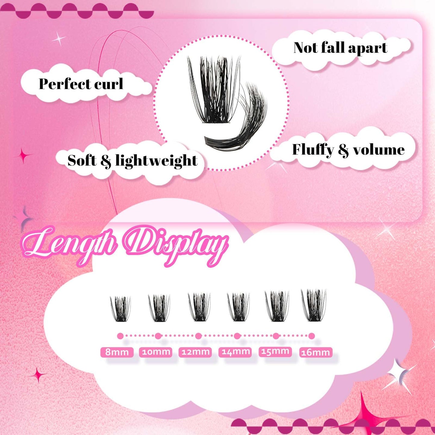 FADLASH Lash Extension Kit 80D+100D Lash Clusters D Curl Lash Cluster Kit DIY Eyelash Extension Kit with Lash Bond and Seal Lash Tweezers 3D Effect fluffy Cluster Lashes(80+100D Kit, Mix 8-16mm)