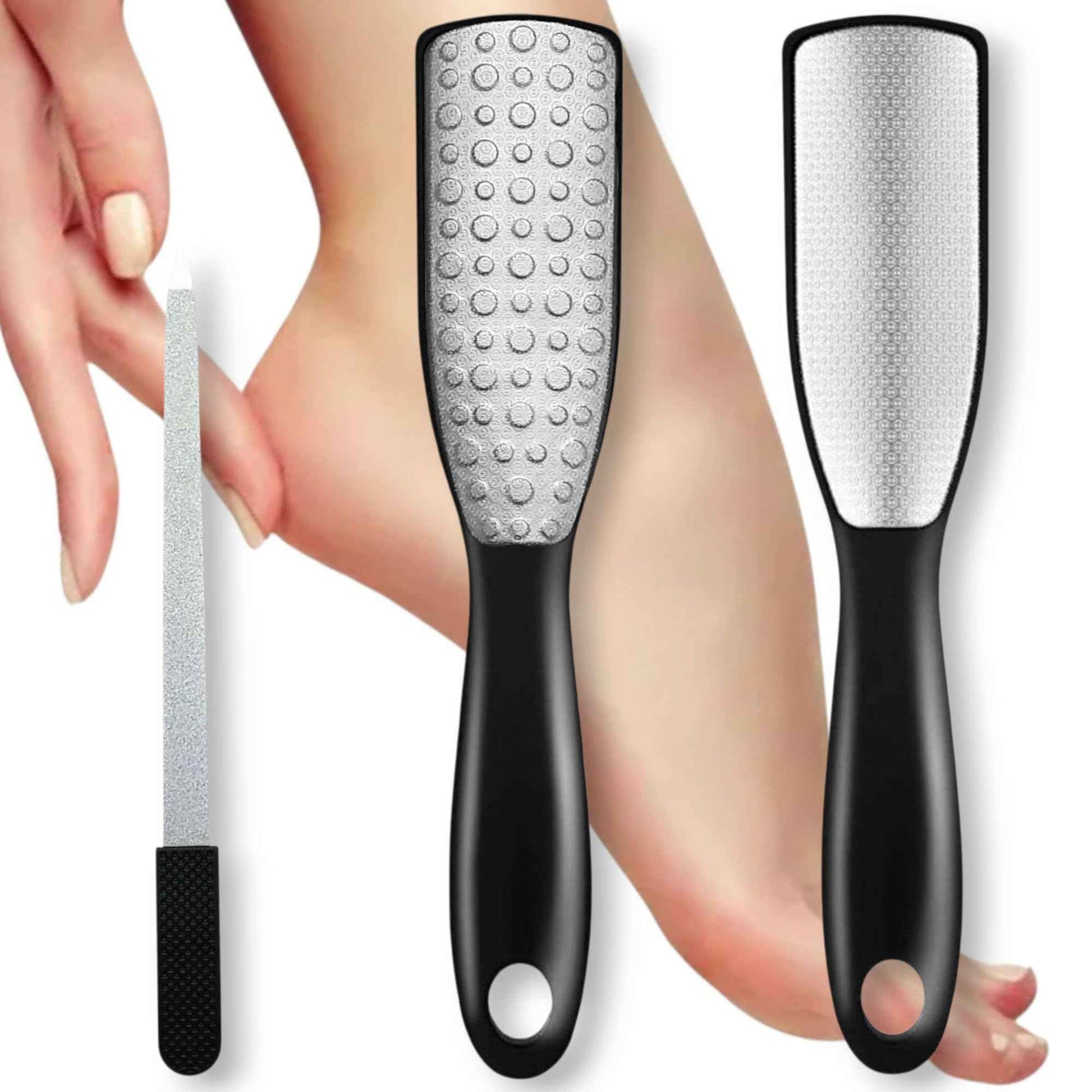 Professional Elegant Series Black Sapphire Foot File 9.6" –Dual-Sided Callus Remover with Silk-Touch Handle–Luxurious Spa-Like Treat for Smooth, Soft Feet, Durable & Hygienic Pedicure Tool–Wet&Dry Use