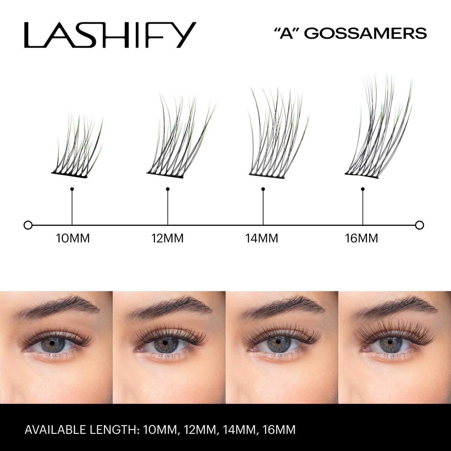 Lashify Amplify 12mm Gossamer Eyelash Extensions Refill in Ombre Green, Easy DIY False Lashes for a Natural Look