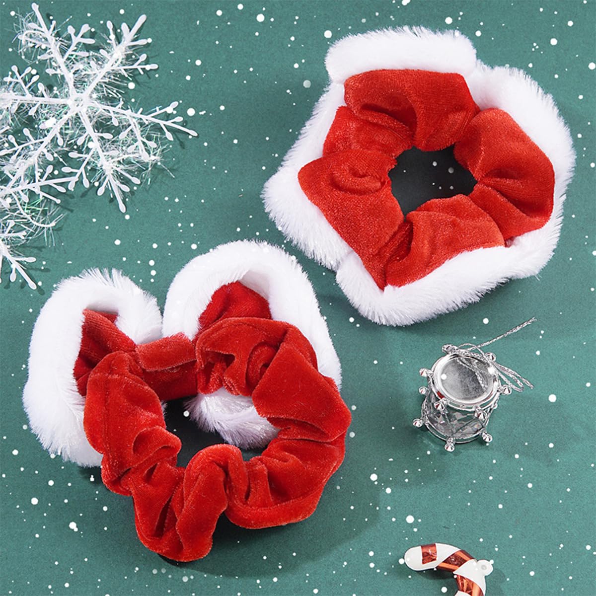 2PCS Christmas Bow Hair Ties Velvet Scrunchies Elastics Hair Band Ponytail Holder Xmas Red Sequins Bowknot Hair Ropes for Women Girls Christmas Hair Accessories